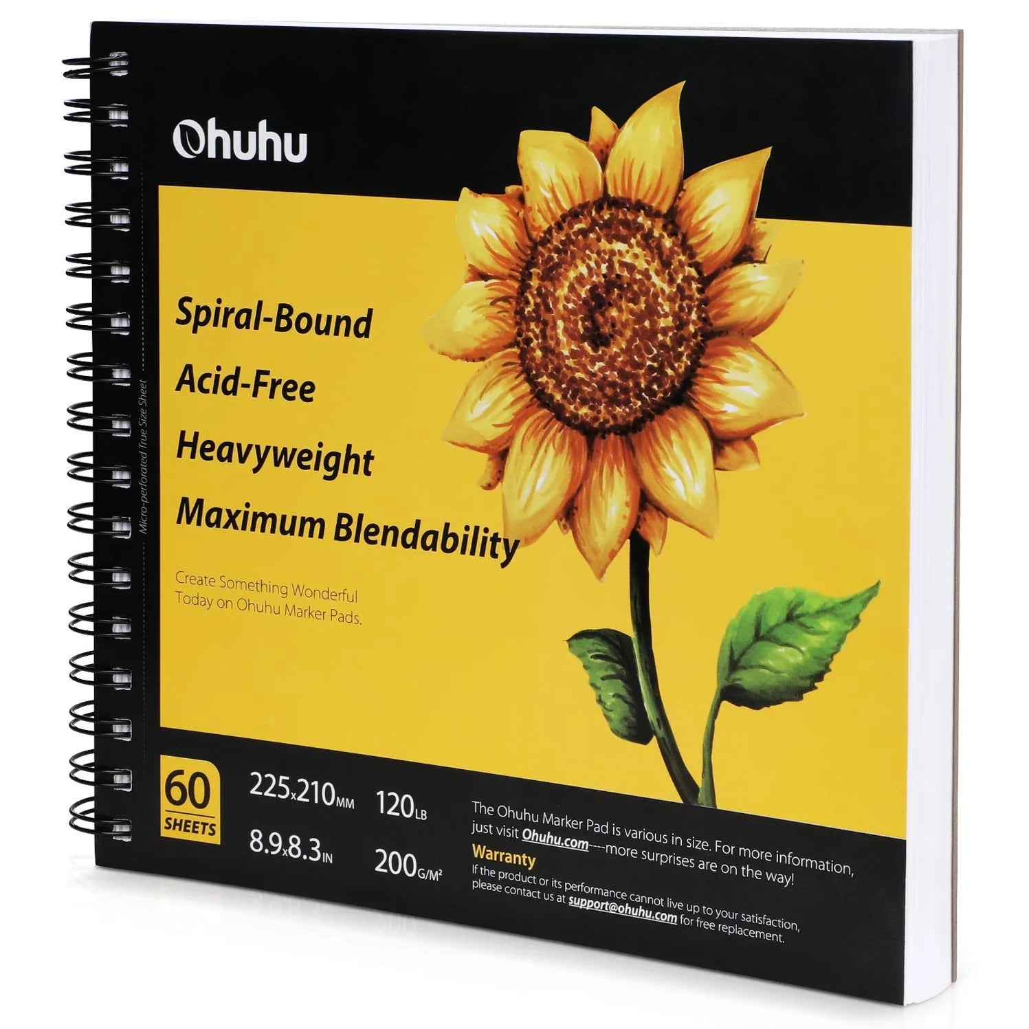 Ohuhu notebook with sunflower design on a yellow background