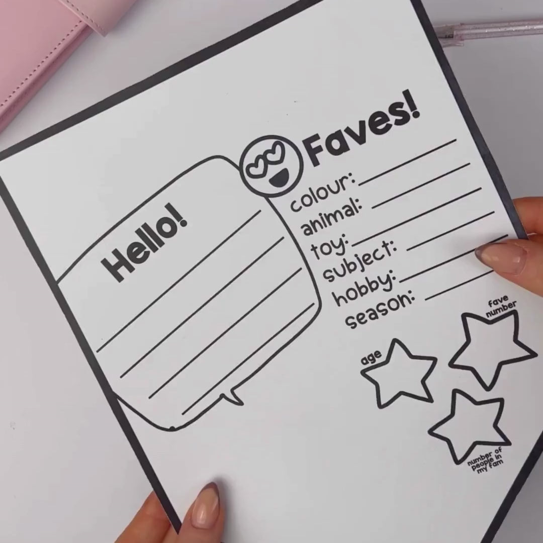Video showing the transformation of an All About Me Banner from a blank template to a fully filled and decorated display with personal information.