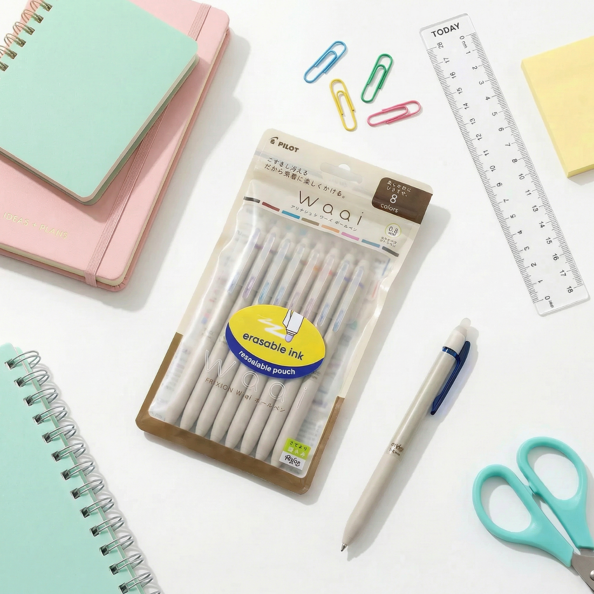 Teacher erasable gel pens set with planner, ruler and stationery, Pilot FriXion Waai pens ideal for classroom organisation, note-taking and correcting mistakes