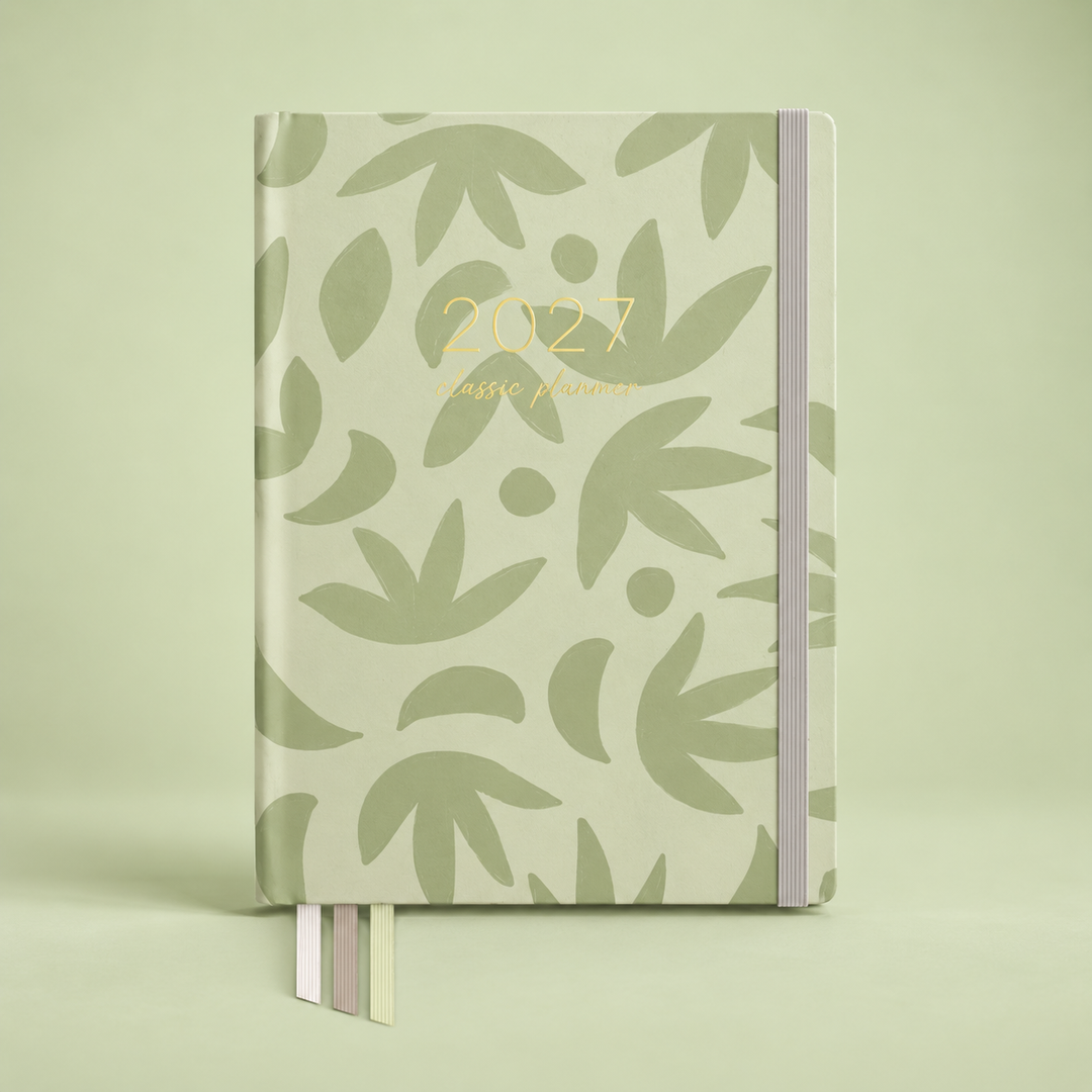 2027 Sunburst Sage Classic Weekly Teacher Planner on a sage background
