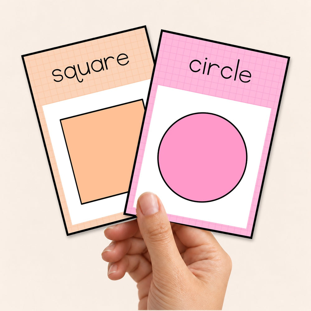 2D shape posters in soft Gentle colours displayed on a classroom maths wall