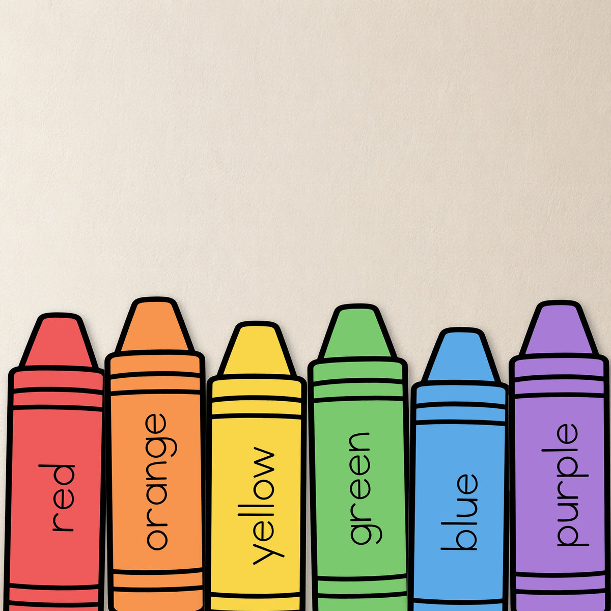 Colour crayon cards with tips up in the crayon box, plain style