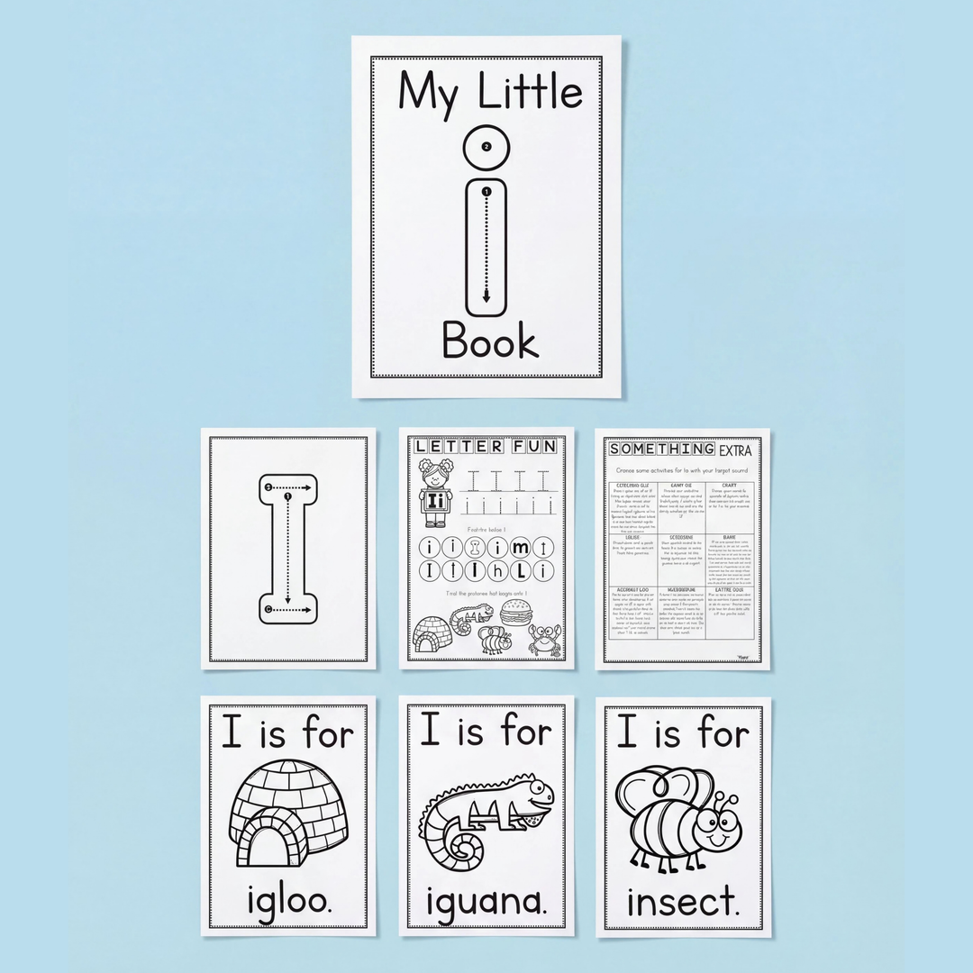 Letter I printable activity pack designed for preschool, kindergarten, prep, and early years literacy learning. This engaging phonics resource helps children recognise, trace, and practise the letter I through interactive worksheets, mini books, beginning sound activities, tracing cards, and vocabulary cards featuring igloo, iguana, and insect. Perfect for alphabet centres, morning work, homeschool learning, fine motor practice, handwriting development, and phonemic awareness activities in the classroom