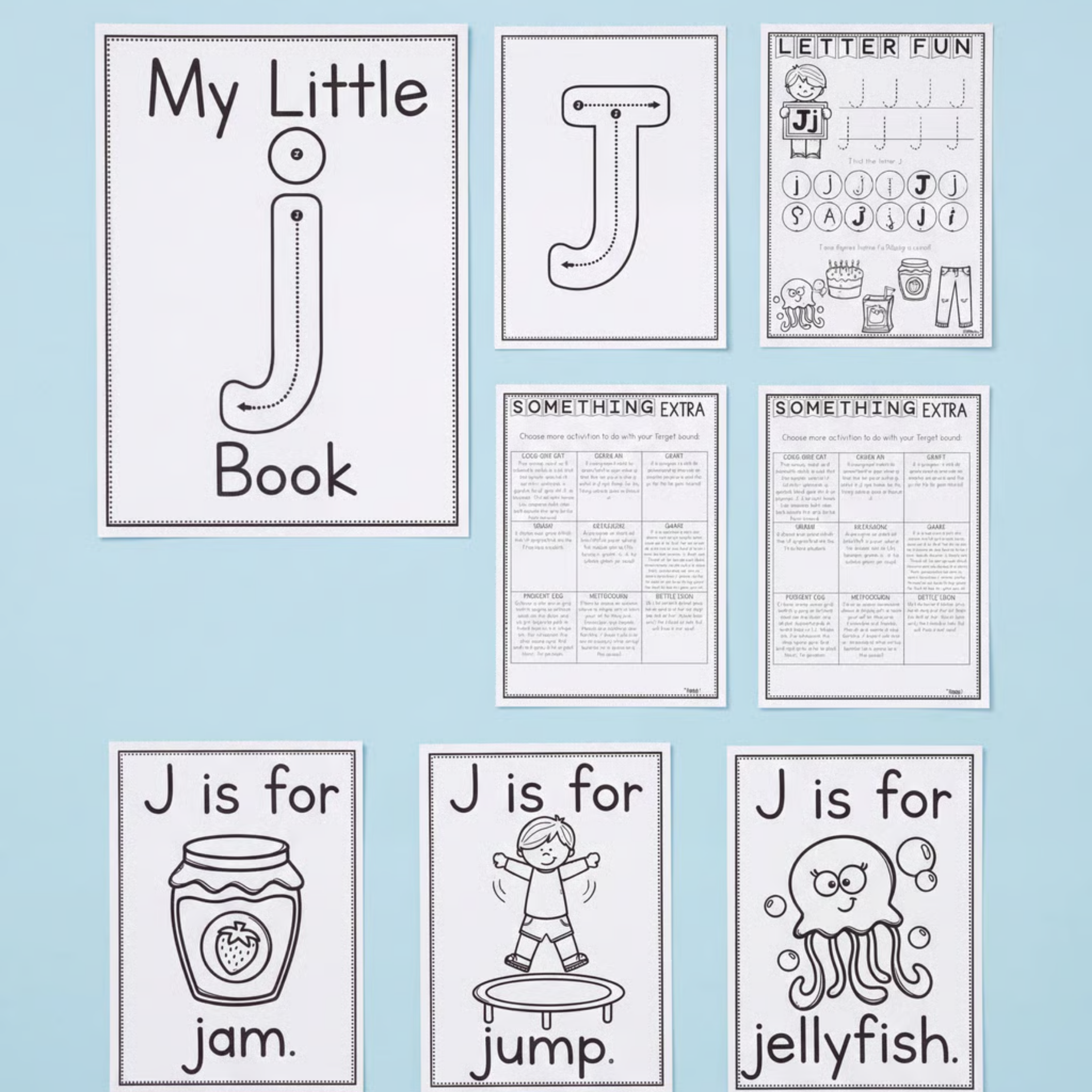 Letter J printable phonics and alphabet activity pack designed for preschool, kindergarten, prep, and early years literacy learning. This engaging letter recognition resource helps children identify, trace, and practise the letter J through interactive worksheets, beginning sound activities, mini books, tracing cards, and vocabulary cards featuring jam, jump, and jellyfish. Perfect for literacy centres, morning work, homeschool learning, handwriting practice, phonemic awareness, and fine motor skills