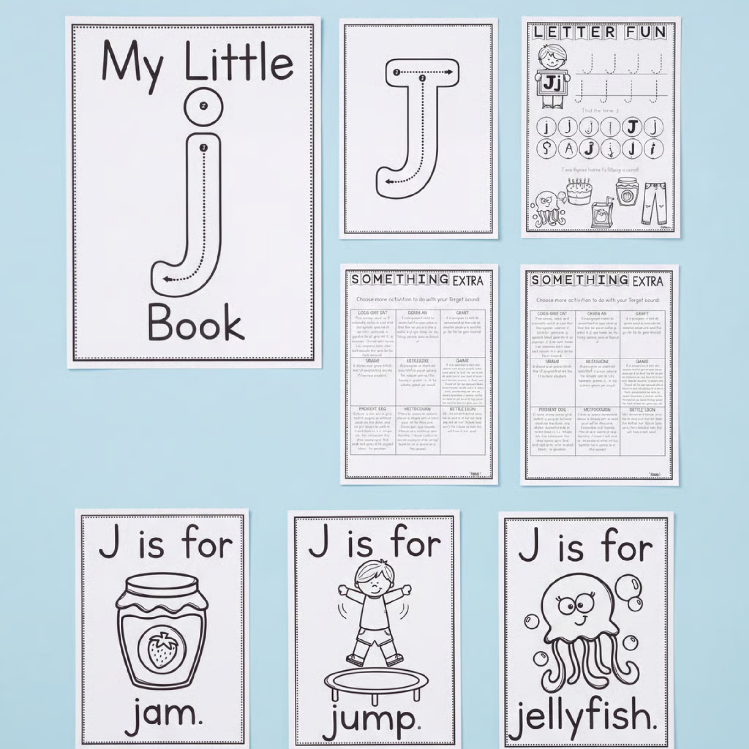 Letter J printable phonics and alphabet activity pack designed for preschool, kindergarten, prep, and early years literacy learning. This engaging letter recognition resource helps children identify, trace, and practise the letter J through interactive worksheets, beginning sound activities, mini books, tracing cards, and vocabulary cards featuring jam, jump, and jellyfish. Perfect for literacy centres, morning work, homeschool learning, handwriting practice, phonemic awareness, and fine motor skills