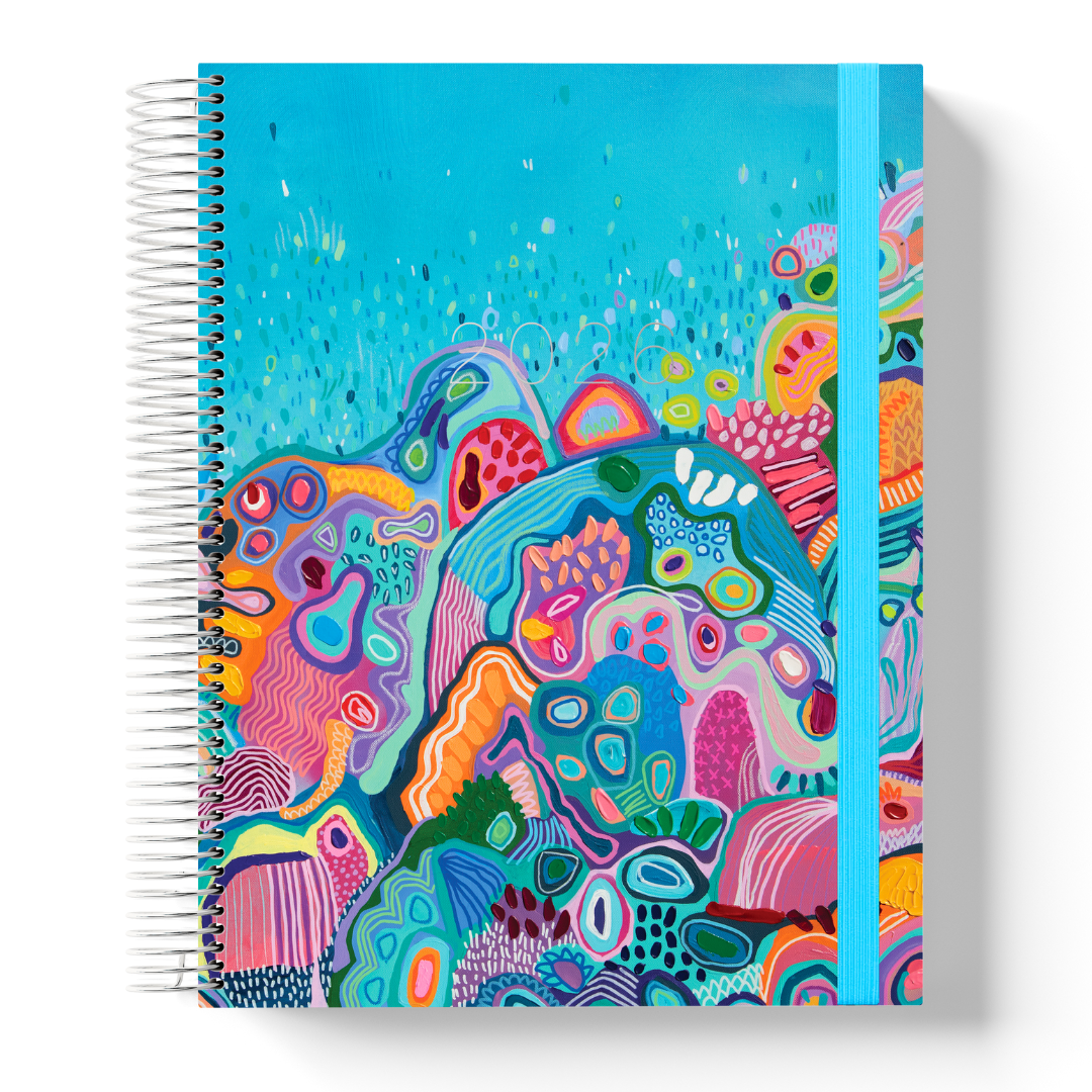 Colourful 2026 teacher male planner spiral-bound notebook with abstract design on a white background