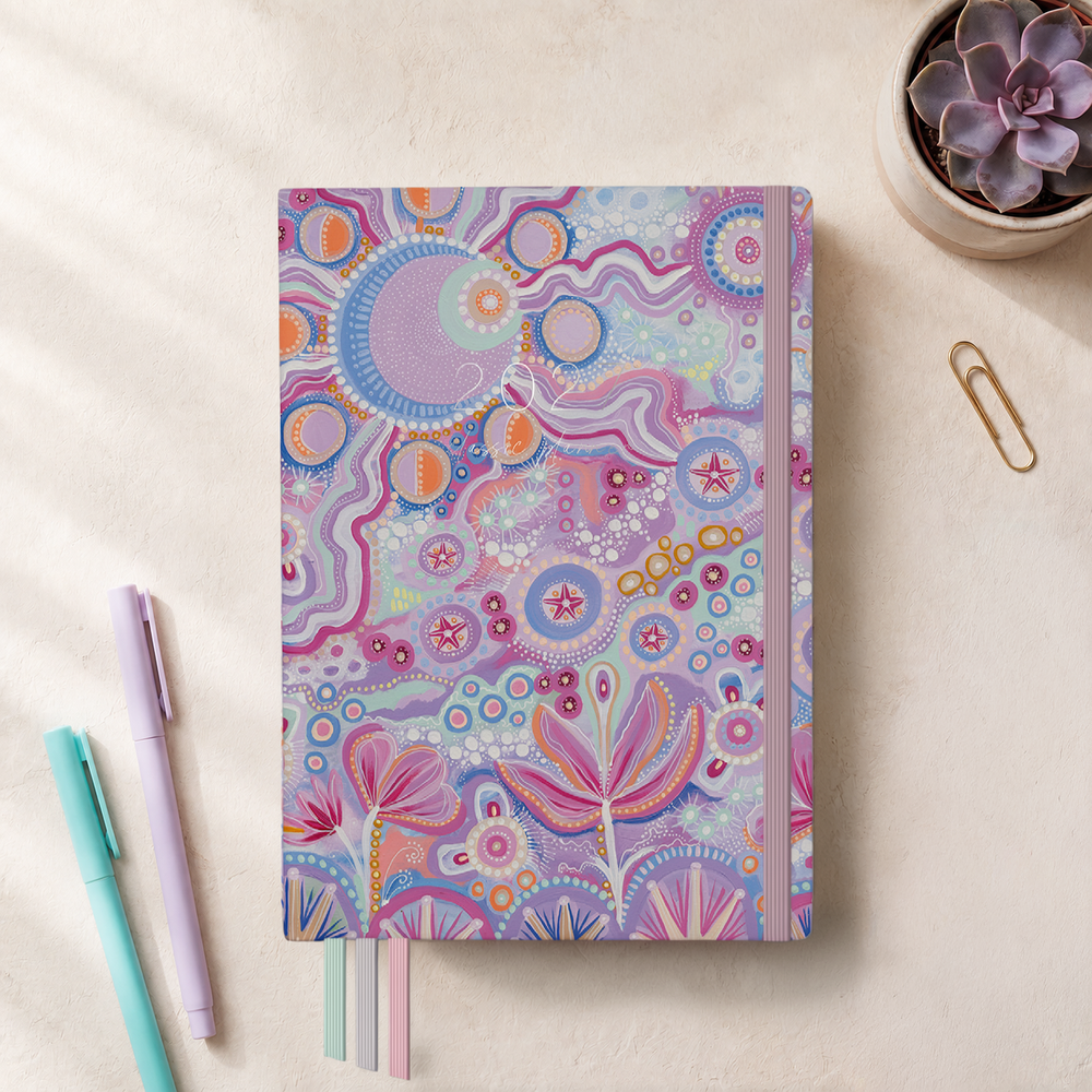 2027 Walking with the Stars Classic Weekly Teacher Planner flatlay showing pastel purple star and floral cover art