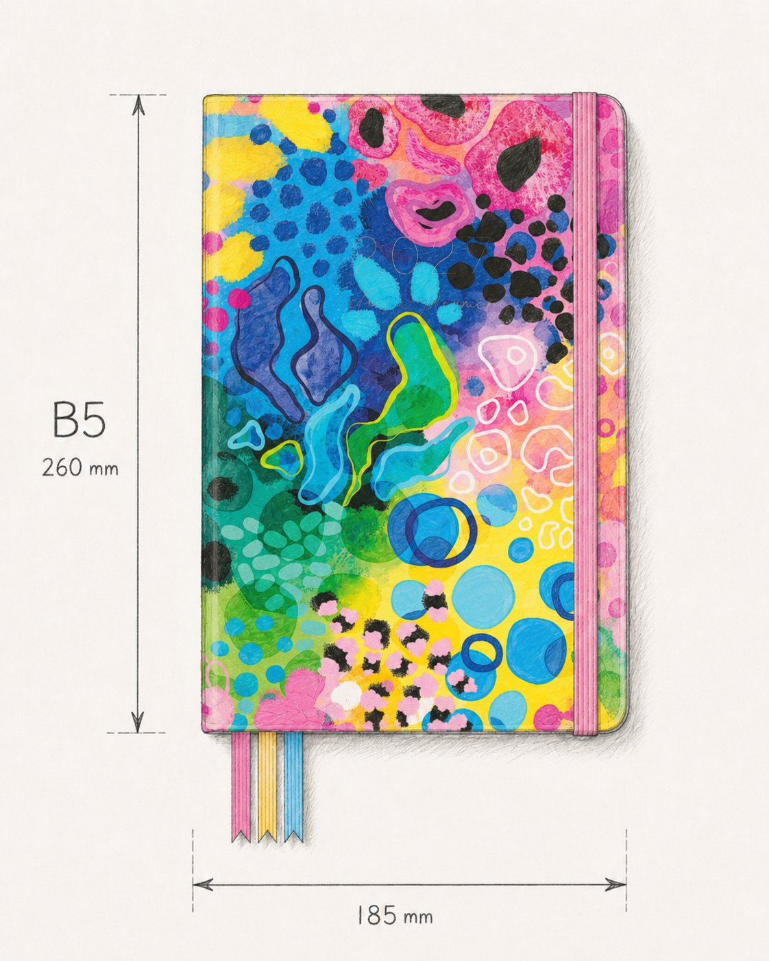 Size guide sketch of the 2027 Boom Everyday Planner - B5, 260 mm tall by 185 mm wide