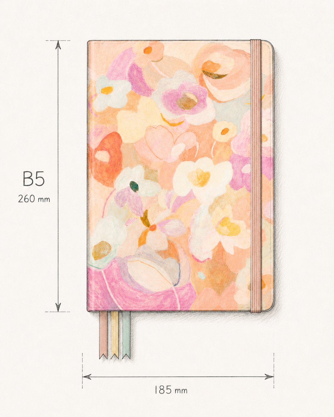 Size guide sketch of the 2027 Love Fool Everyday Planner - B5, 260 mm tall by 185 mm wide