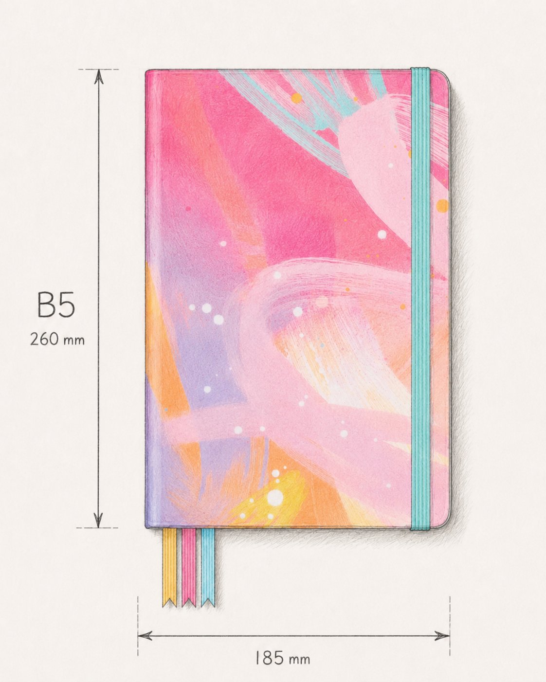 Size guide sketch of the 2027 Solar Glow Everyday Planner - B5, 260 mm tall by 185 mm wide