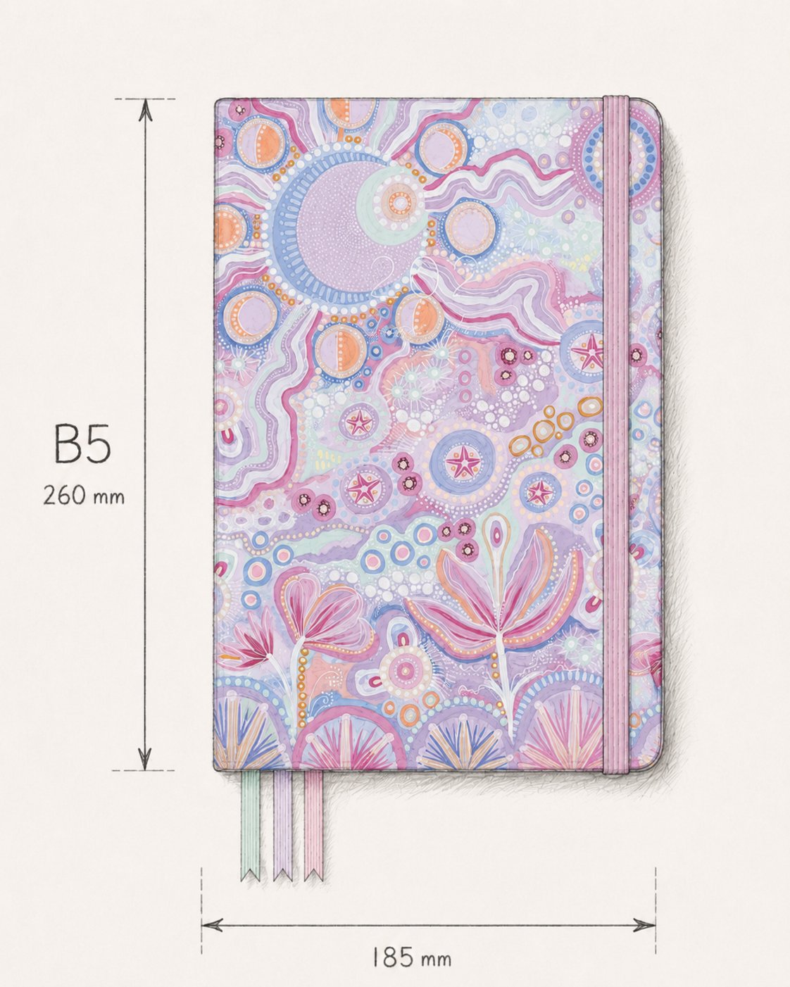 Size guide sketch of the 2027 Walking with the Stars Everyday Planner - B5, 260 mm tall by 185 mm wide