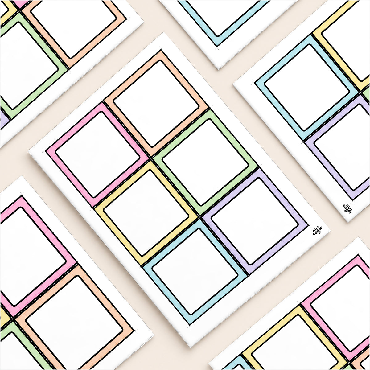 Flat lay of editable classroom labels in soft Gentle colours