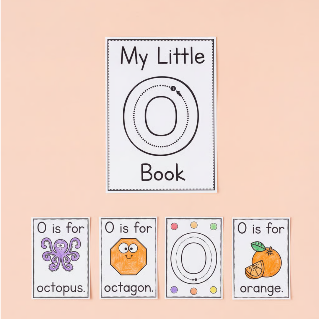 Letter O alphabet and phonics printable activities for preschool, kindergarten, prep, and early years literacy learning. This engaging printable resource helps children recognise, trace, and practise the letter O through handwriting worksheets, beginning sound activities, alphabet tracing pages, mini readers, and interactive phonics tasks. Includes vocabulary and picture cards featuring octopus, octagon, and orange to support phonemic awareness, vocabulary development, fine motor skills, and early reading 