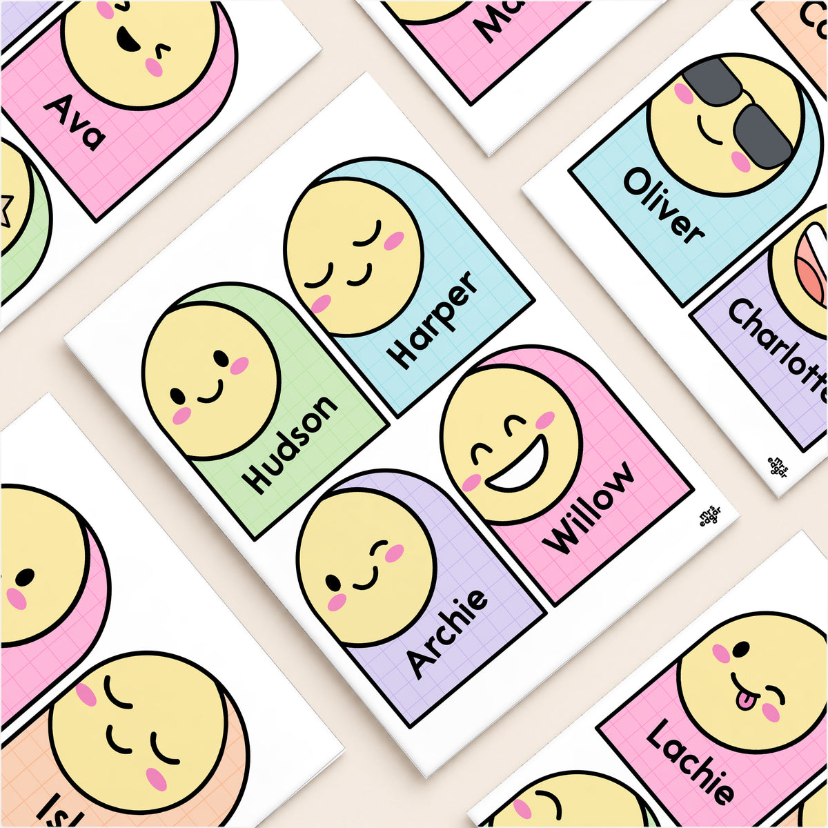 Door Display: Faces, Bubbles & Name Cards | Gentle Classroom Decor
