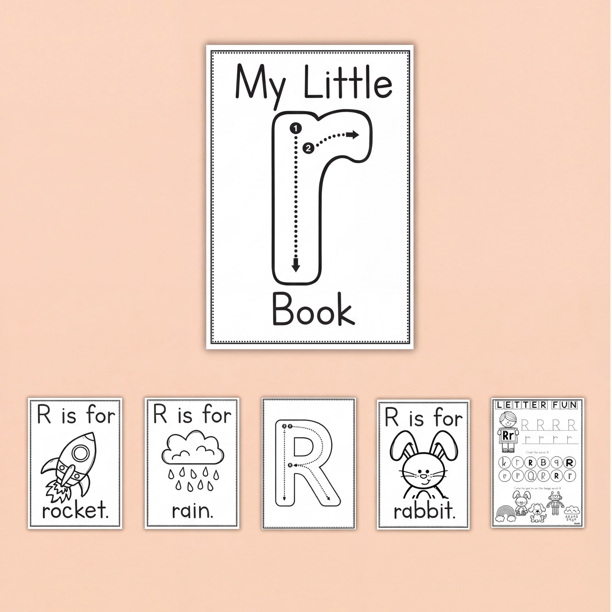 Letter R alphabet worksheets and phonics printables for preschool, kindergarten, prep, and early years classrooms. This engaging Letter R activity pack includes uppercase and lowercase R tracing pages, handwriting practice, beginning sound activities, mini books, alphabet recognition worksheets, and phonics cards. Students build fine motor skills, phonemic awareness, and early literacy while learning vocabulary such as rocket, rain, and rabbit. Perfect for literacy centres, morning work