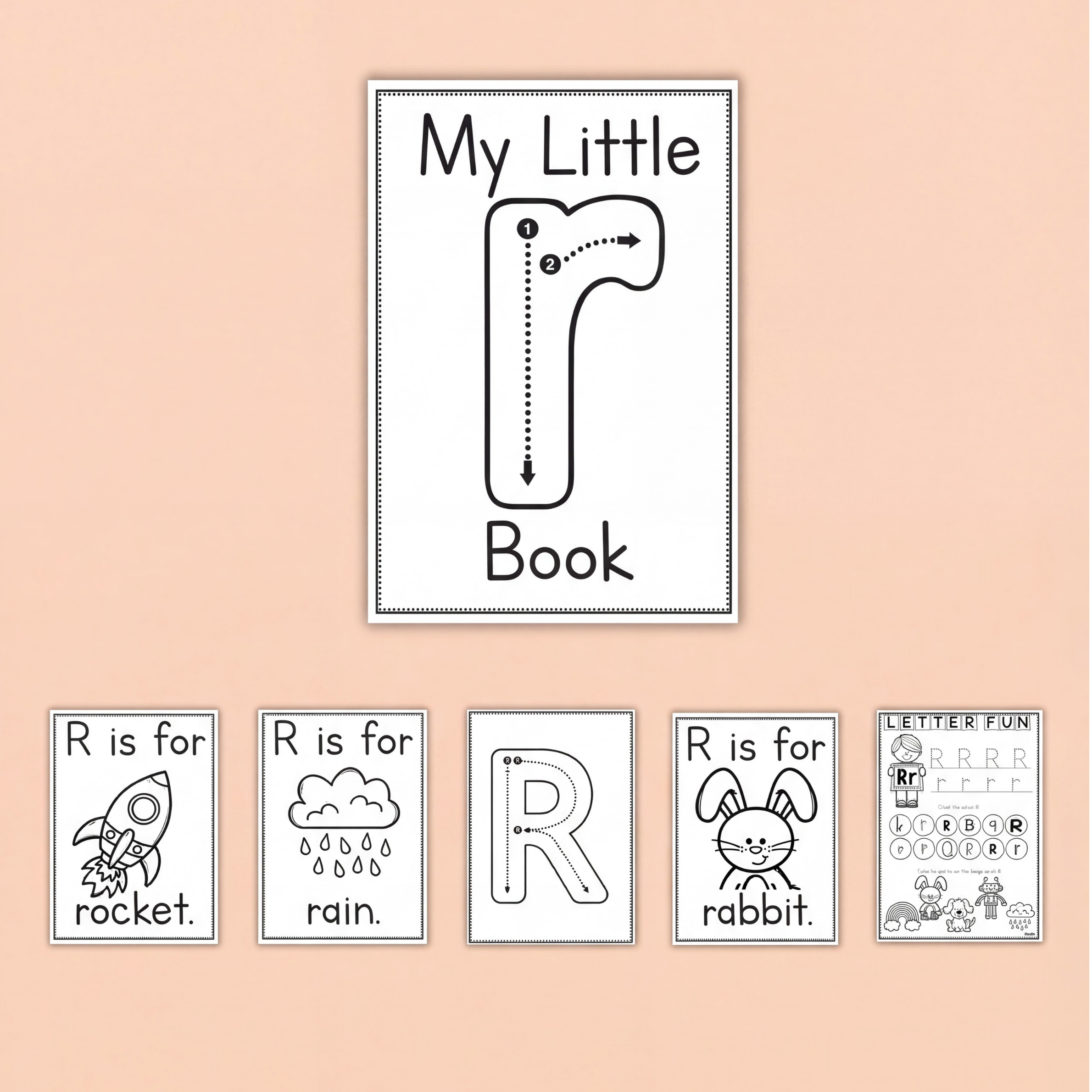 Letter R alphabet worksheets and phonics printables for preschool, kindergarten, prep, and early years classrooms. This engaging Letter R activity pack includes uppercase and lowercase R tracing pages, handwriting practice, beginning sound activities, mini books, alphabet recognition worksheets, and phonics cards. Students build fine motor skills, phonemic awareness, and early literacy while learning vocabulary such as rocket, rain, and rabbit. Perfect for literacy centres, morning work