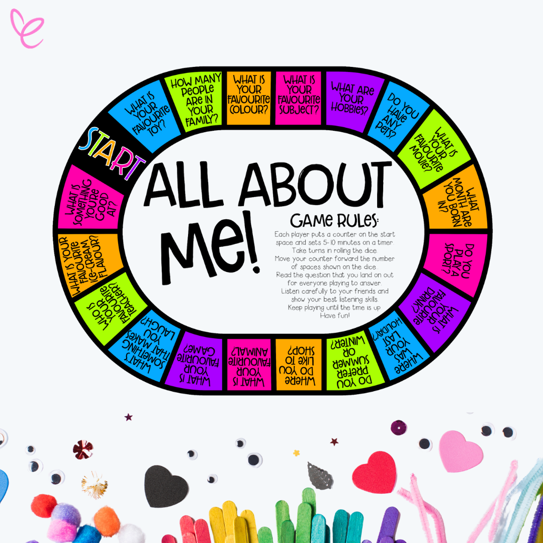 Maths About Me activity on a clipboard with colour-coded number facts and personal details for a fun math introduction.