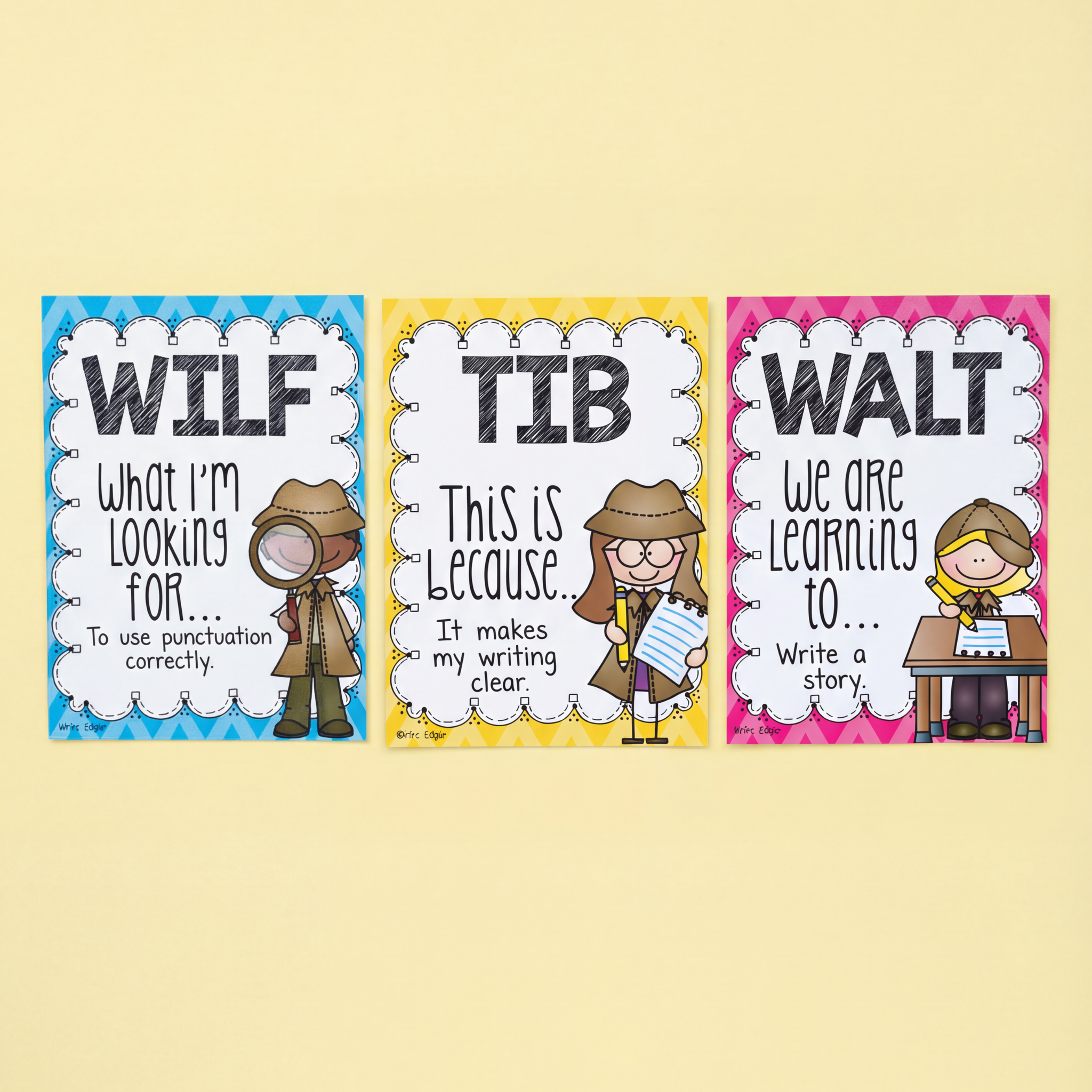 Colourful WILF, TIB, and WALT classroom posters designed to support learning intentions and success criteria. These engaging educational displays help teachers clearly communicate what students are learning, why it is important, and what they are looking for during lessons.
