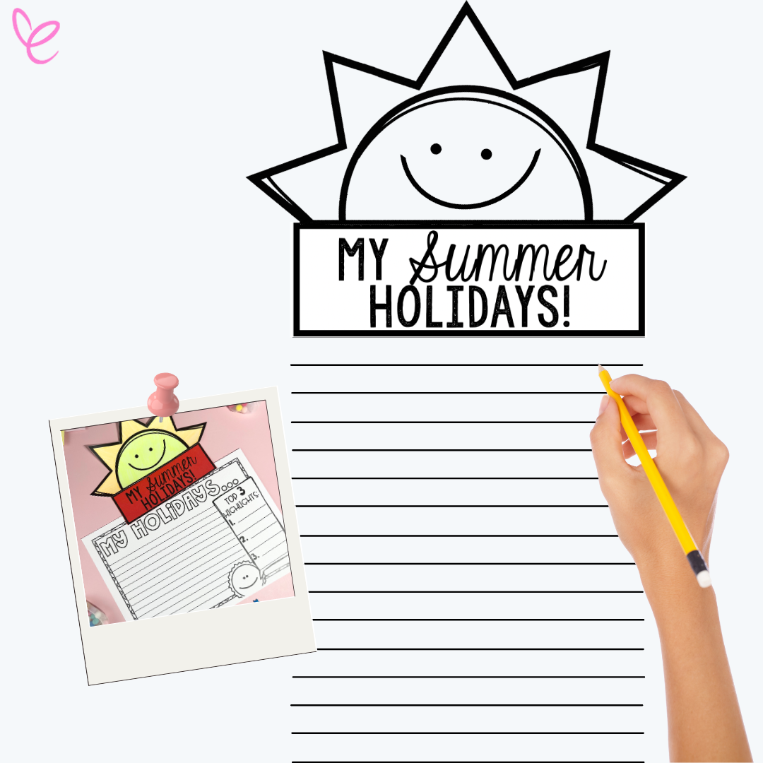 My Summer Holidays writing template with a smiling sun and lines for students to recount holiday memories.