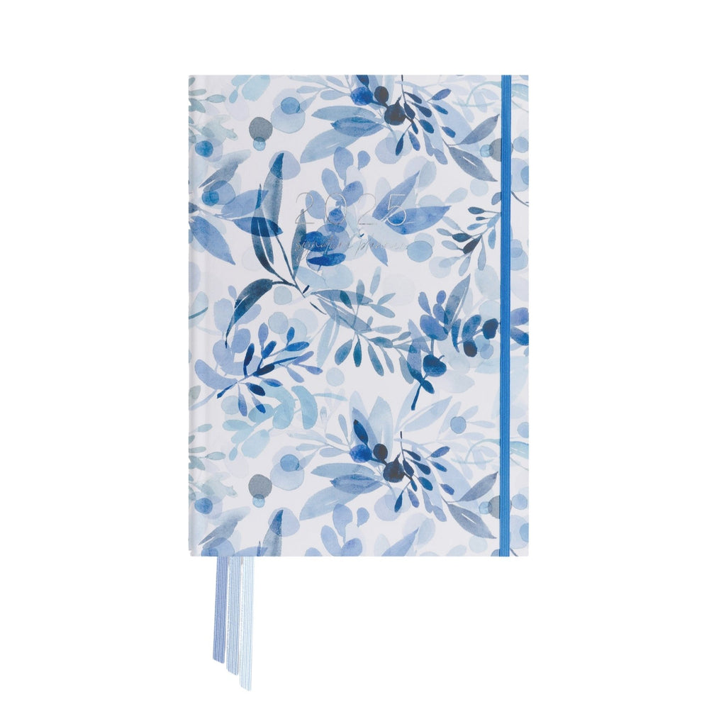 2025 Classic Weekly Teacher Planner named Snow Drift, featuring blue and white flora artwork in cool colours.