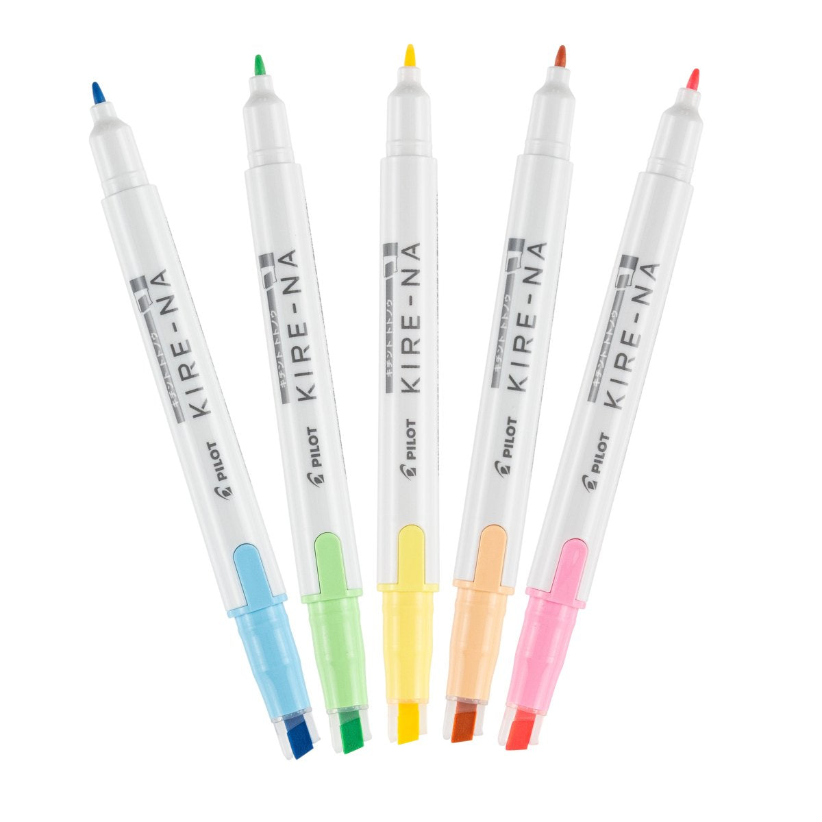 PILOT Kire-Na Basic highlighter set of 5 laid flat, bright dual tip teacher highlighters for marking and classroom organisation