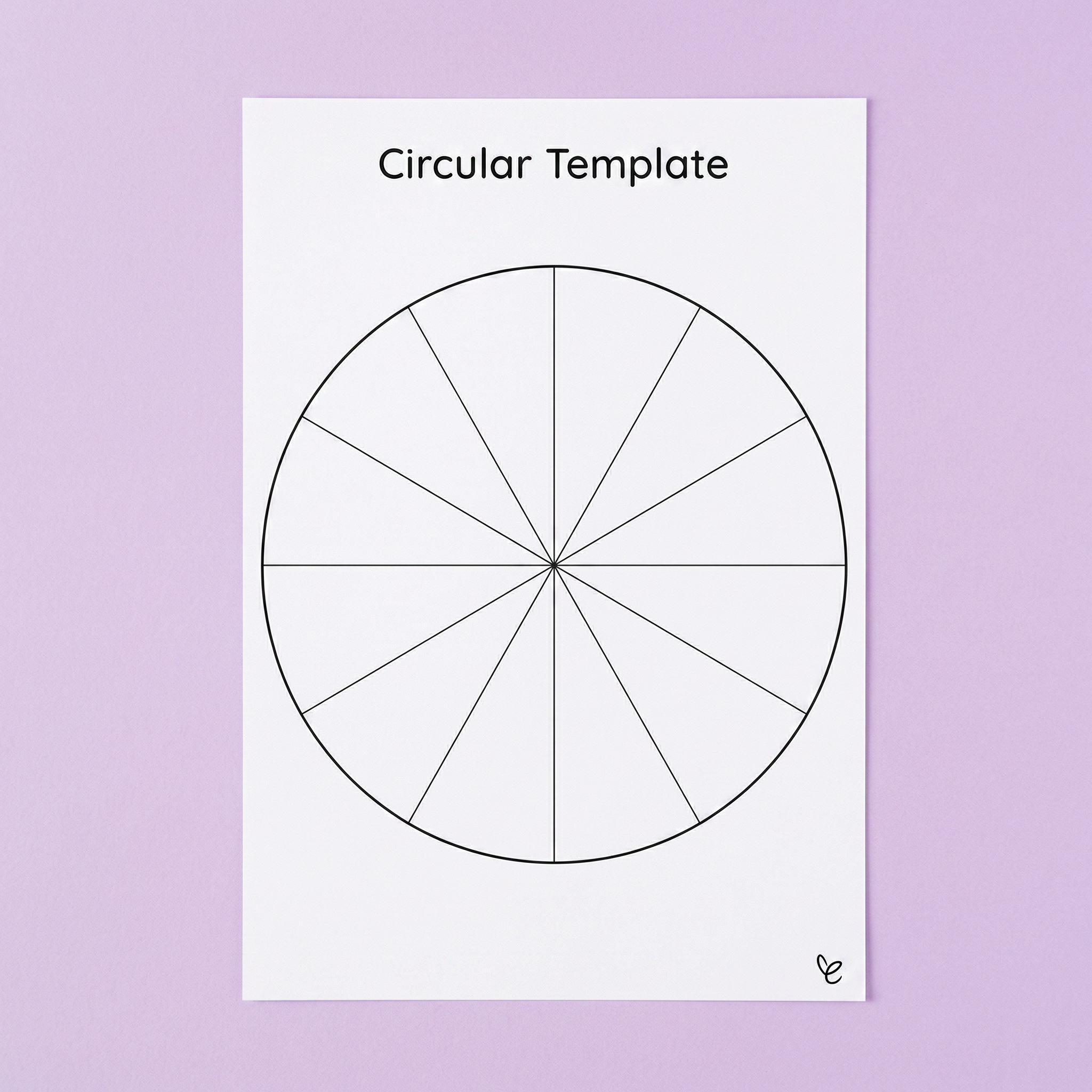 Printable circular template worksheet with segmented pie-style circle for maths, fractions, art, and classroom brainstorming activities. Ideal for teaching fractions, data collection, colour wheels, spinner games, sequencing tasks, graphic organisers, and hands-on learning in primary classrooms and homeschool settings. Minimal black-and-white design perfect for printable educational resources and student projects.