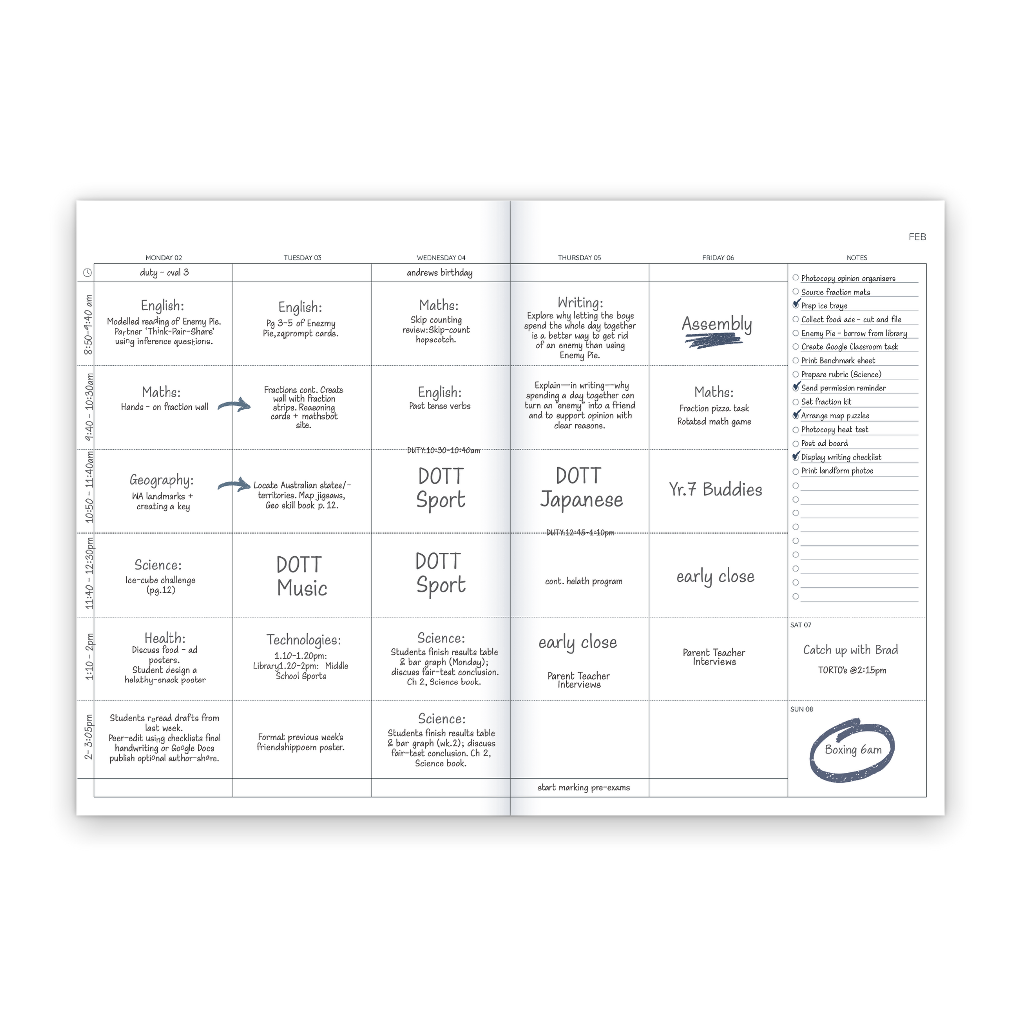 2026 Country and Kin Slimline Classic Weekly Teacher Planner