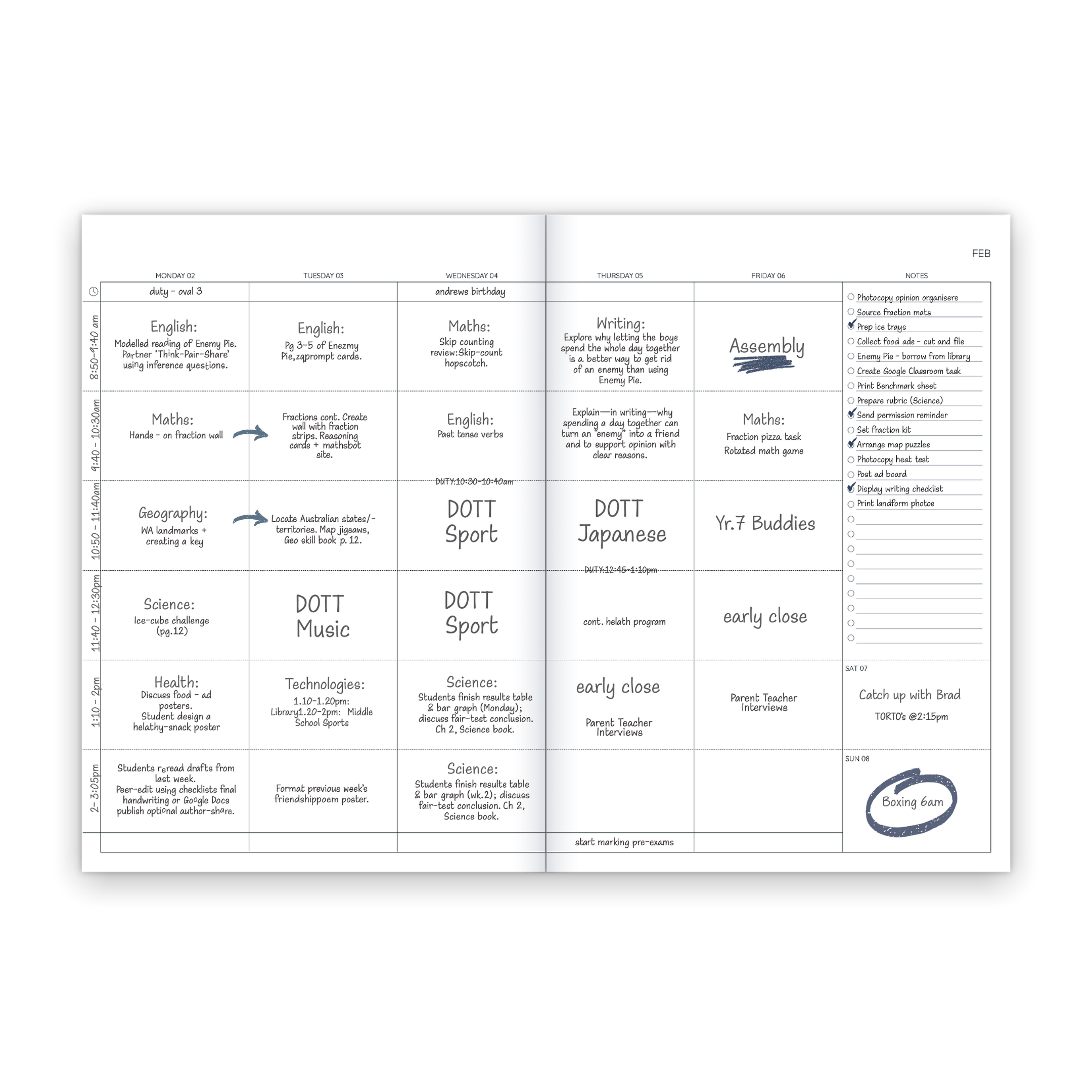 2026 Country and Kin Slimline Classic Weekly Teacher Planner