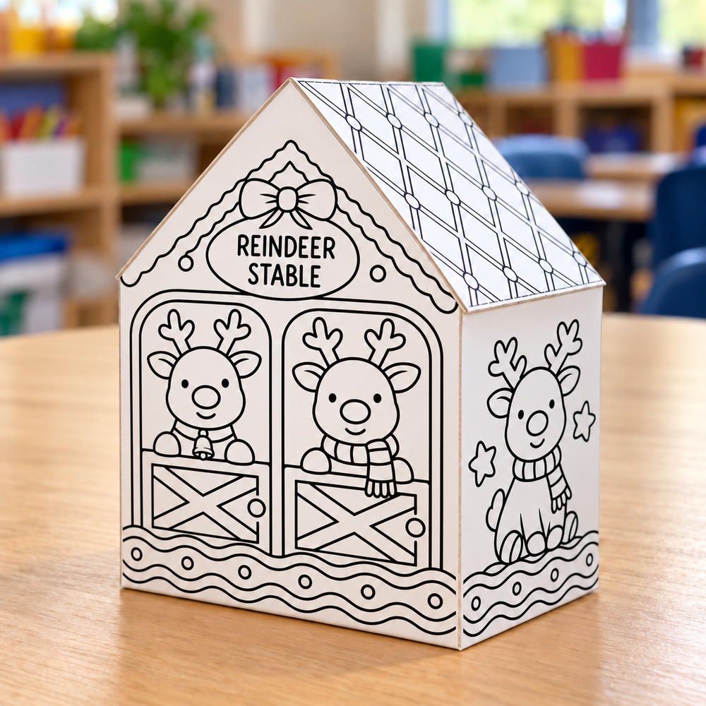 Reindeer Stable 3D paper house from the Mrs Edgar Christmas Village Craft, printed on cardstock
