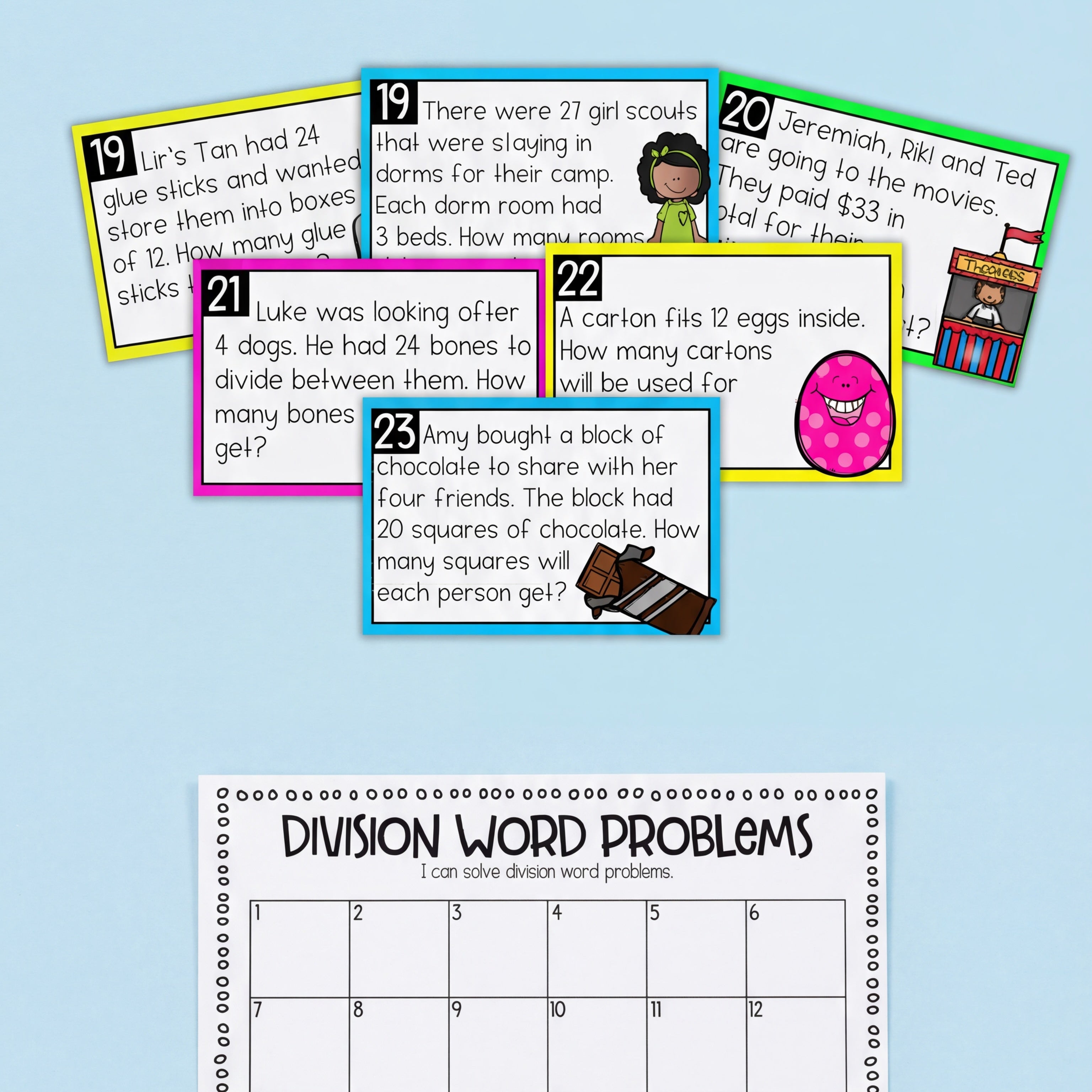 Division Word Problems Task Cards Grade 3