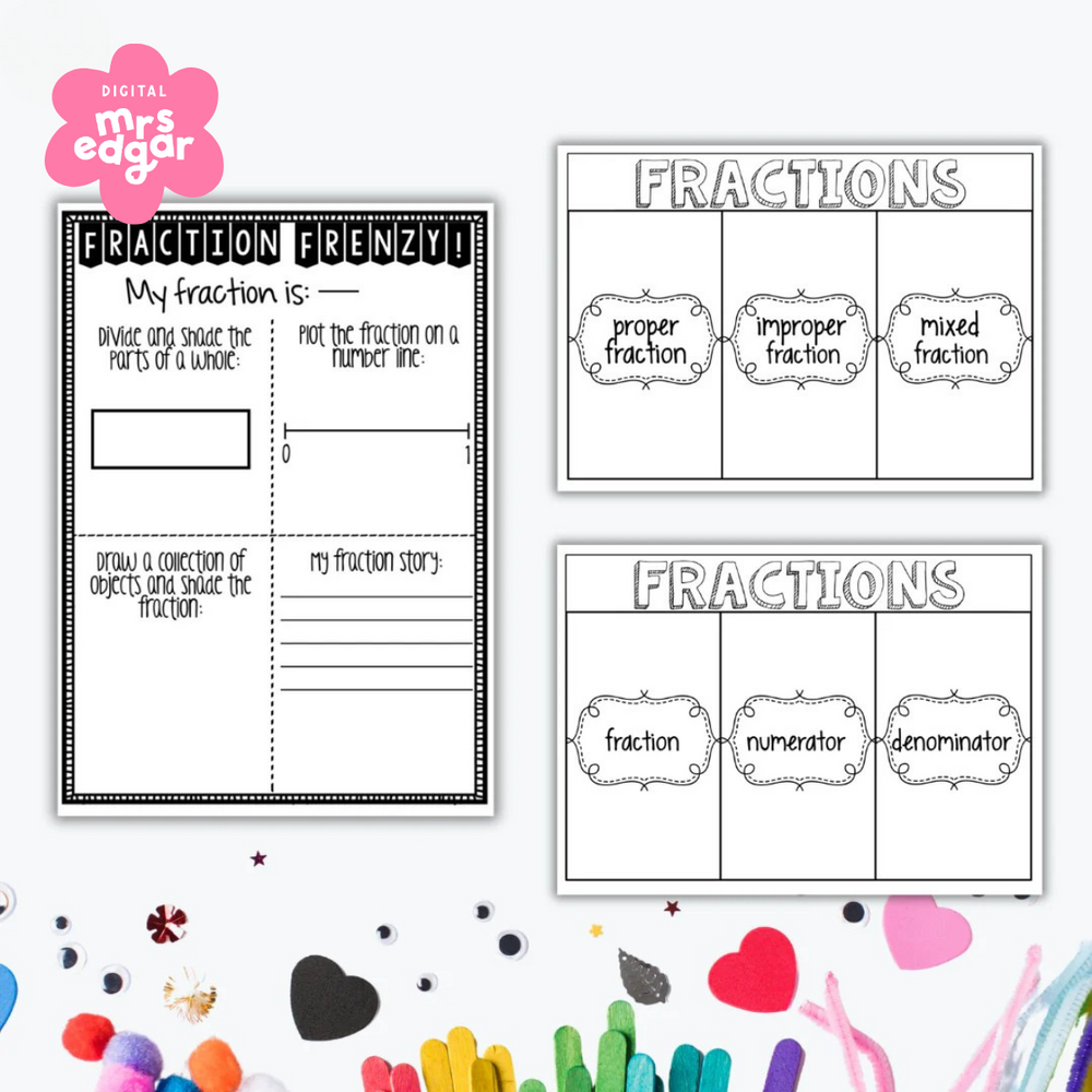 Division Word Problems worksheet featuring seven division problems with space for students to show their workings. Includes sections for writing a personal division story and defining the concept of division with a drawing of two children at the bottom.