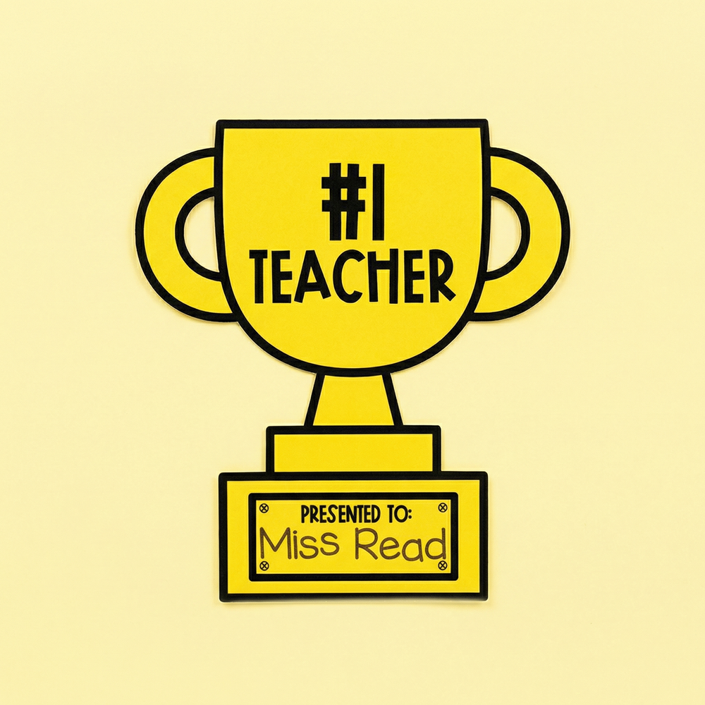 #1 Teacher trophy craft for teacher appreciation, World Teachers’ Day, thank-you gifts, and classroom displays.
