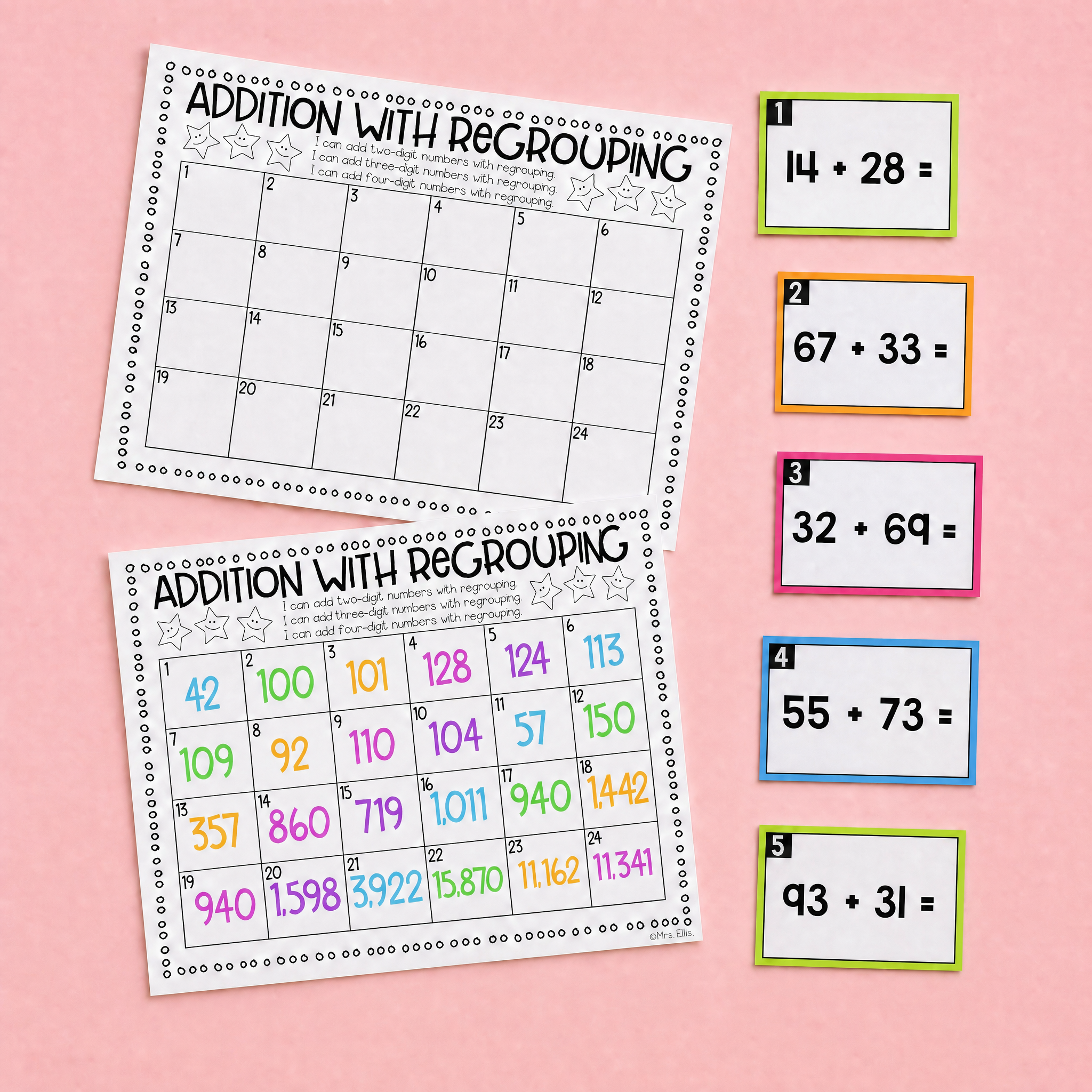 Addition with Regrouping Task Cards
