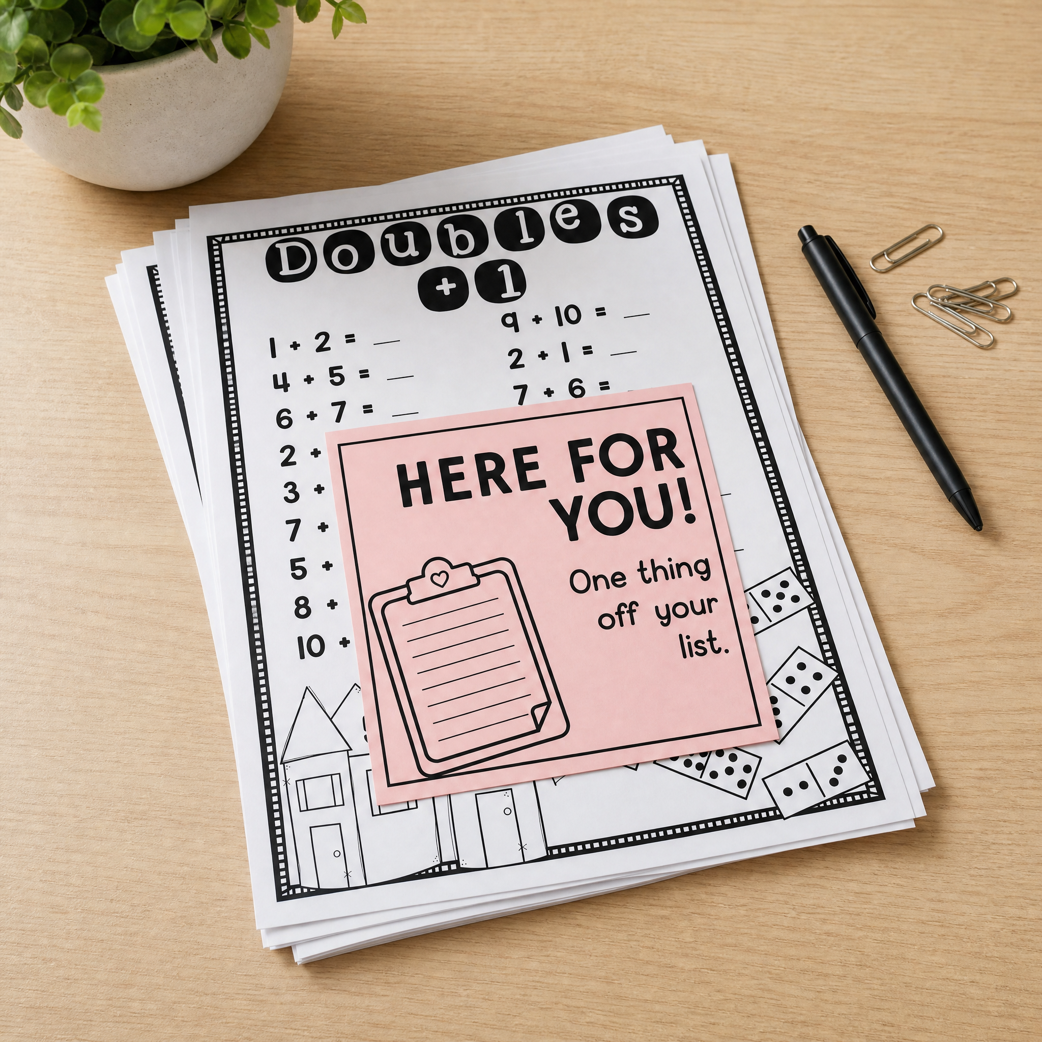 Printable encouragement card with checklist illustration and supportive message, perfect for teacher appreciation and staff morale.
