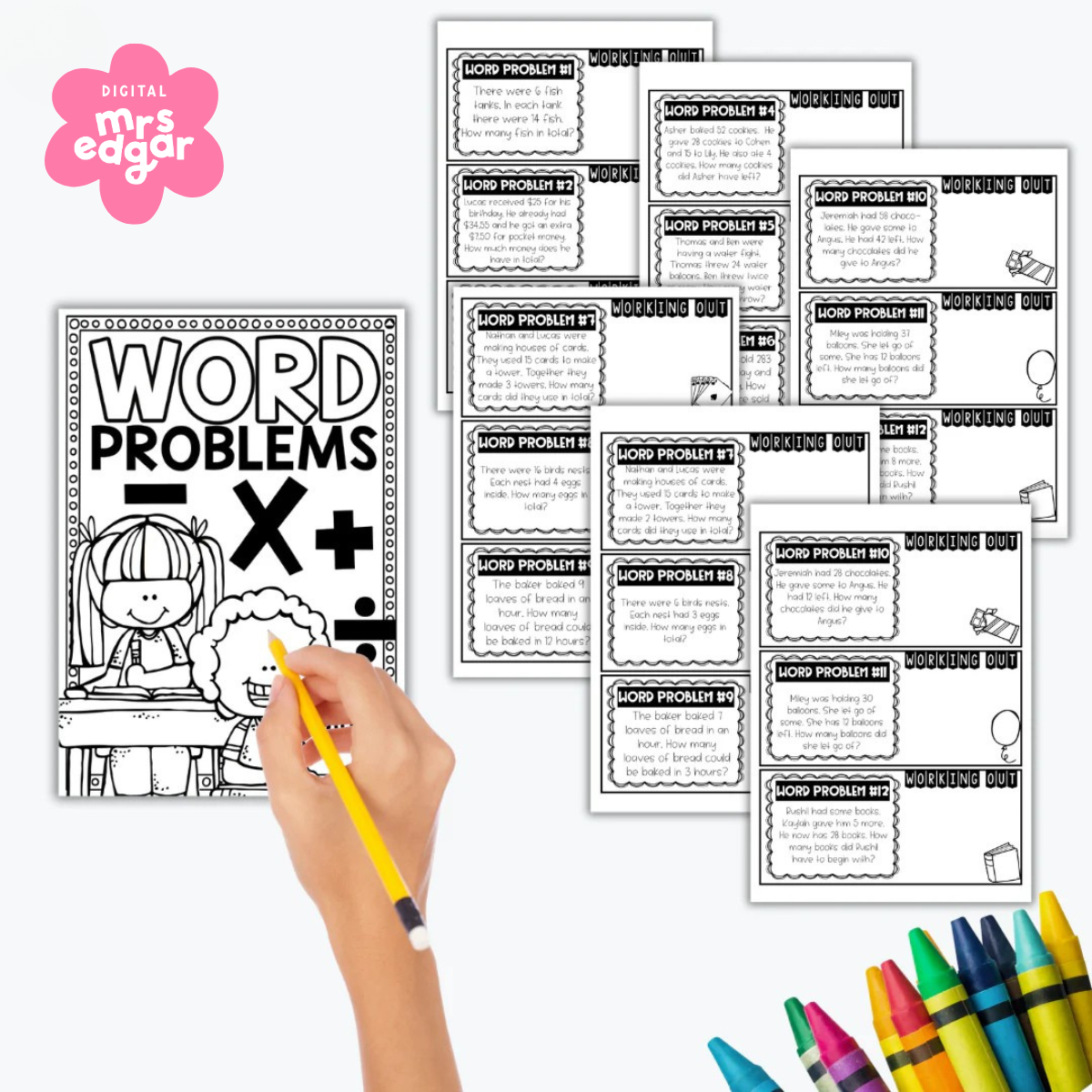 Digital download of Word Problems for Grades 3 and 4, featuring worksheets aimed at enhancing students' math skills, designed for teachers