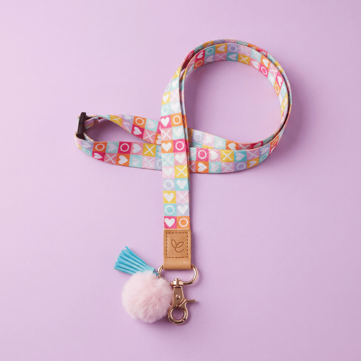 Teacher lanyard with colourful XO heart design and clip, ideal teacher accessory for holding keys, ID badges and classroom items