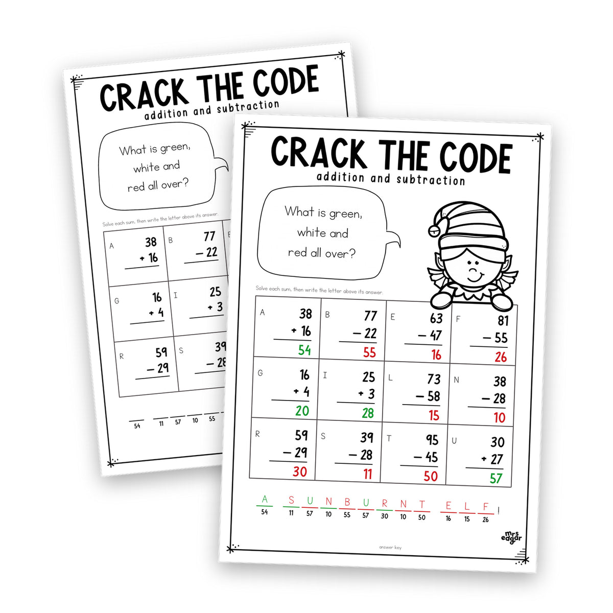 Christmas Crack the Code Year 2 — a crack-the-code sheet with its matching answer key.