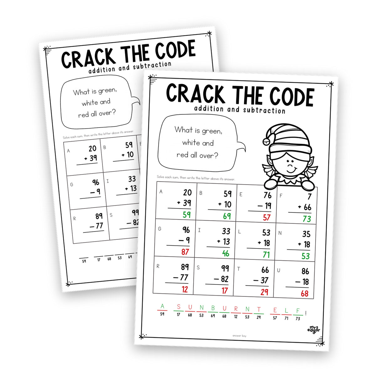 Christmas Crack the Code Year 3 — a crack-the-code sheet with its matching answer key.