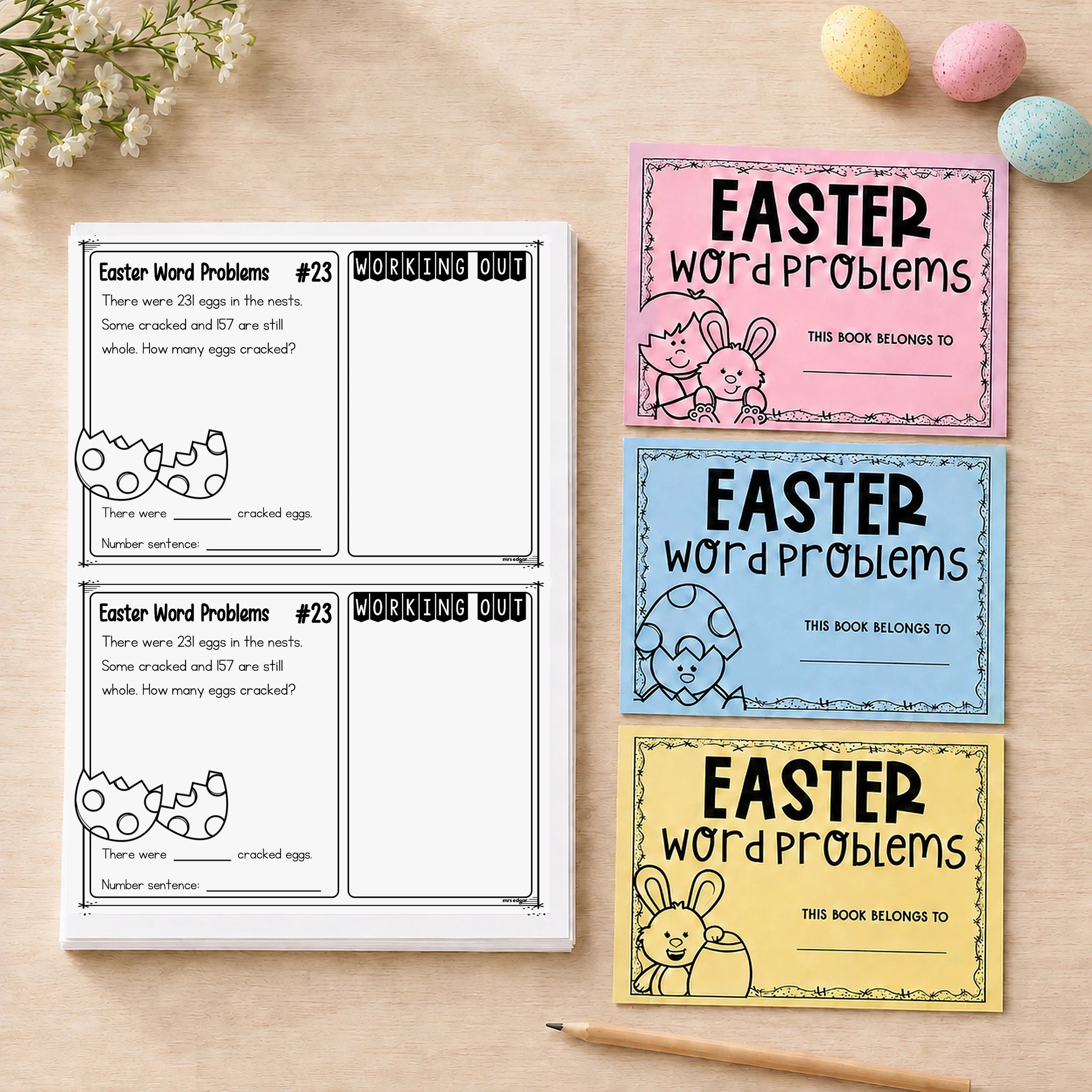 Easter word problems for Year 4 — styled cover of the printable Easter maths task cards with money and time problems