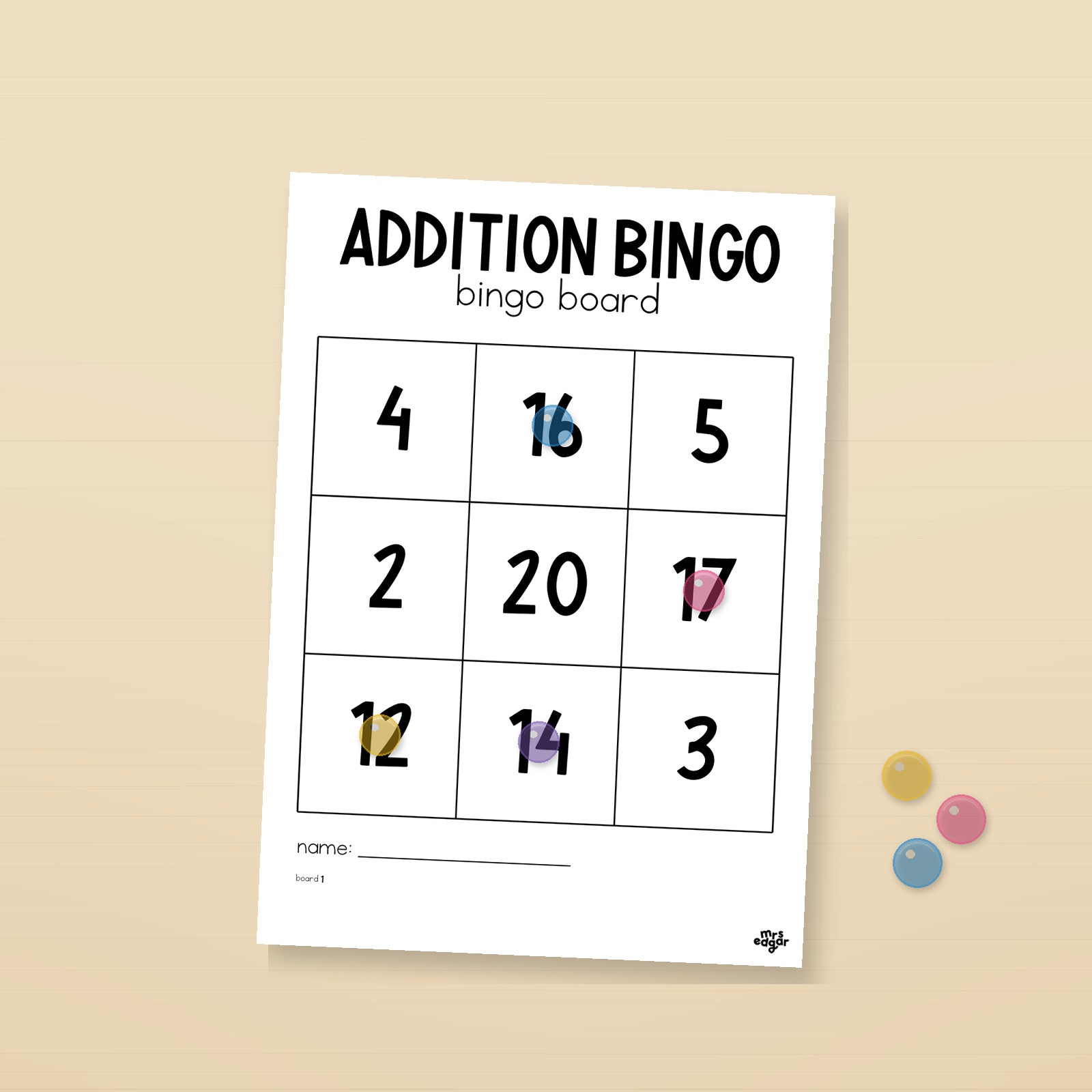 Addition Bingo Game | Addition to 20 | Years 1–2 Maths