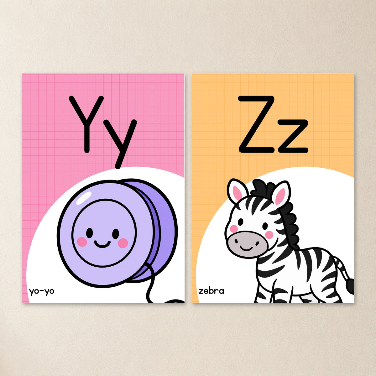 Circle alphabet posters Y and Z, Bright colours