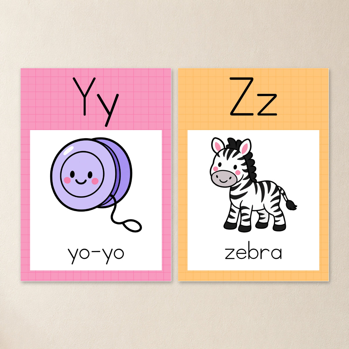 Squared panel alphabet posters Y and Z, Bright colours
