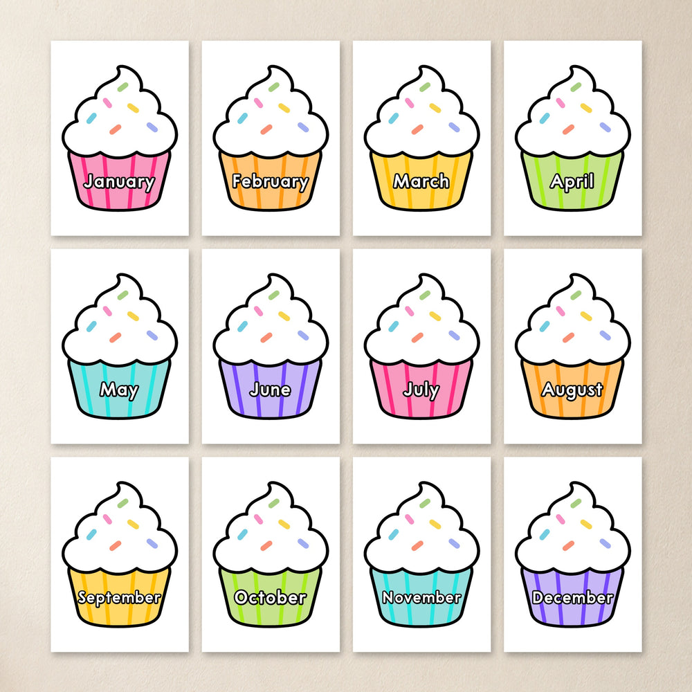 Twelve month birthday cupcakes, Bright colours
