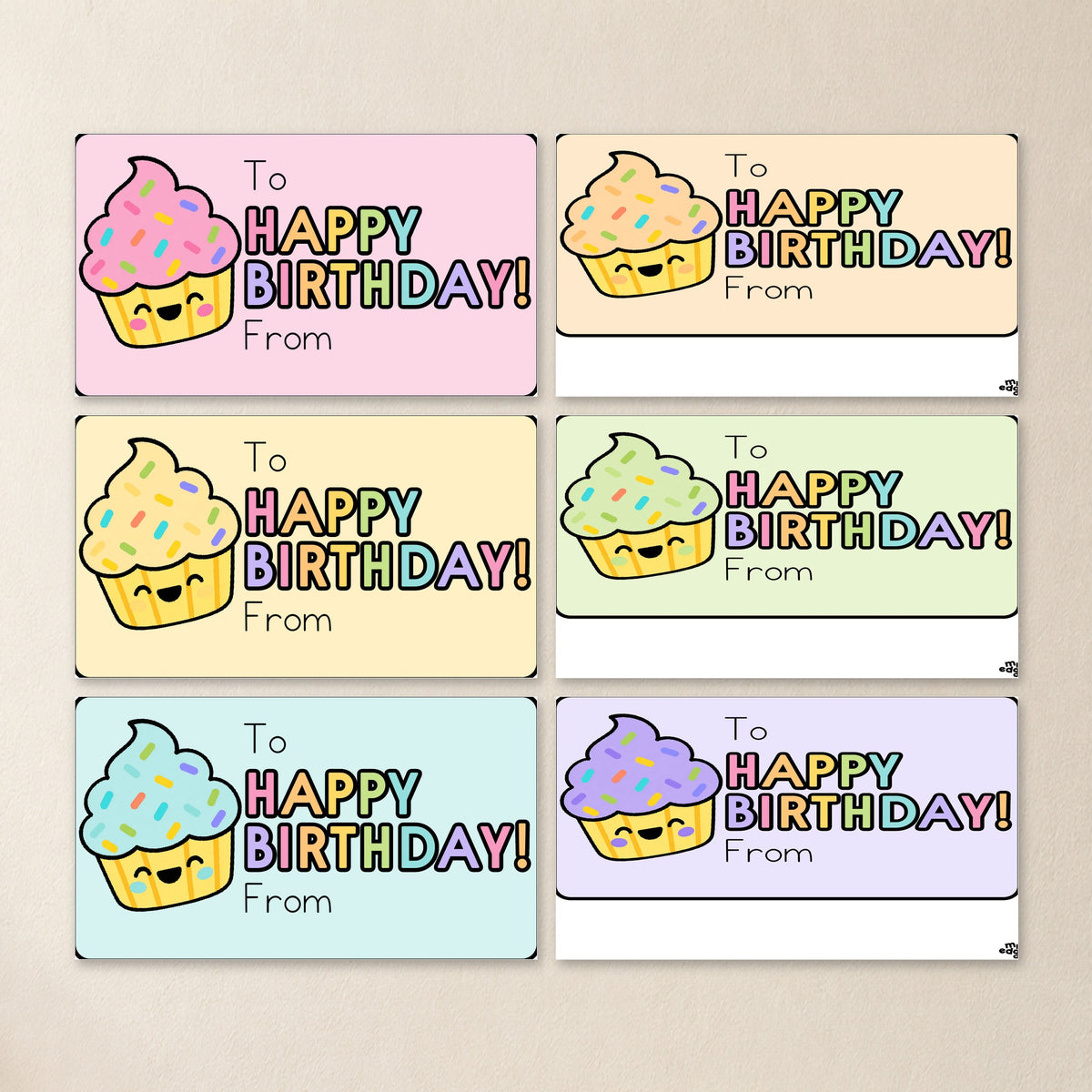 Six Happy Birthday cards to send home, Bright colours