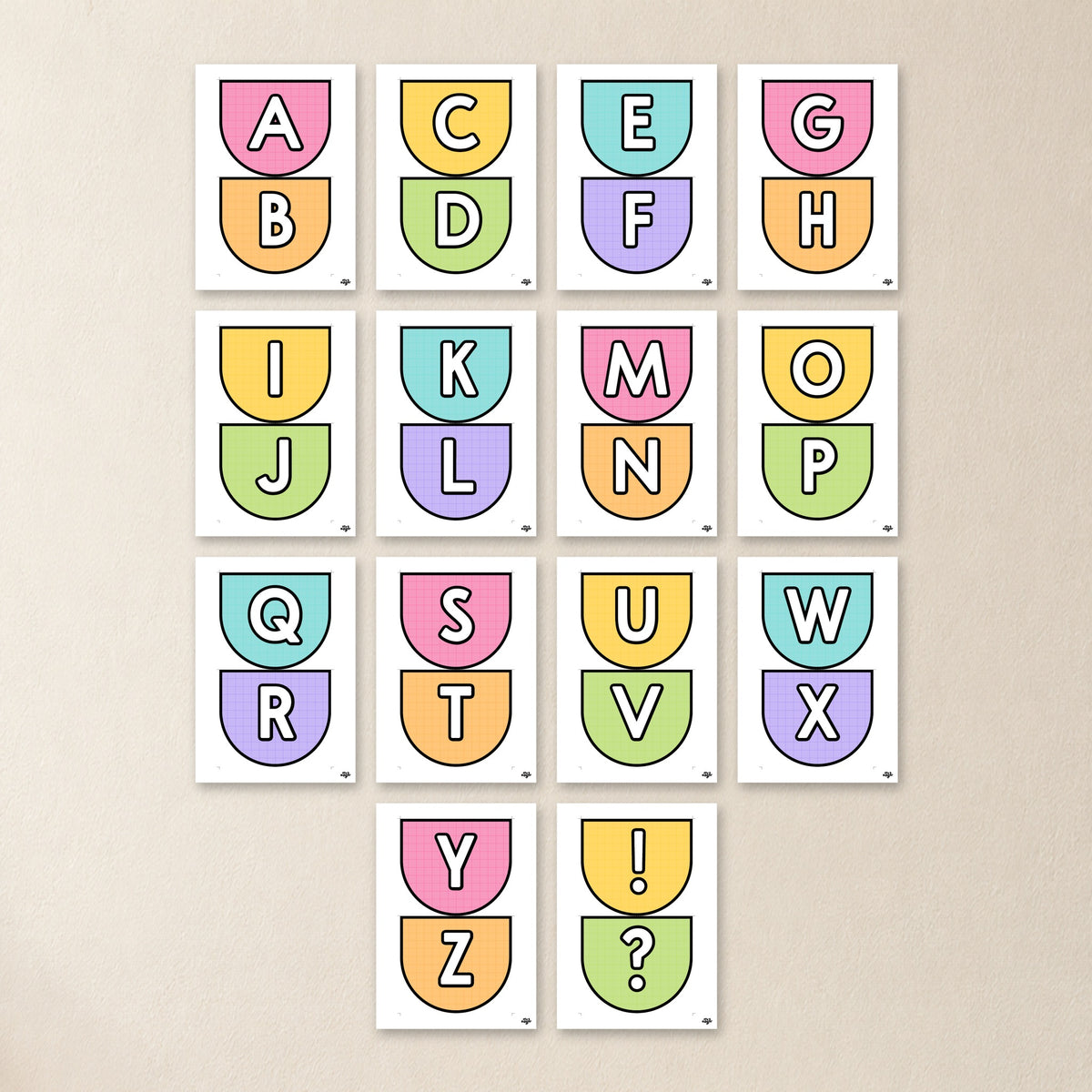 All 14 bunting pages with alphabet, numbers, pictures and editable blanks, Bright colours