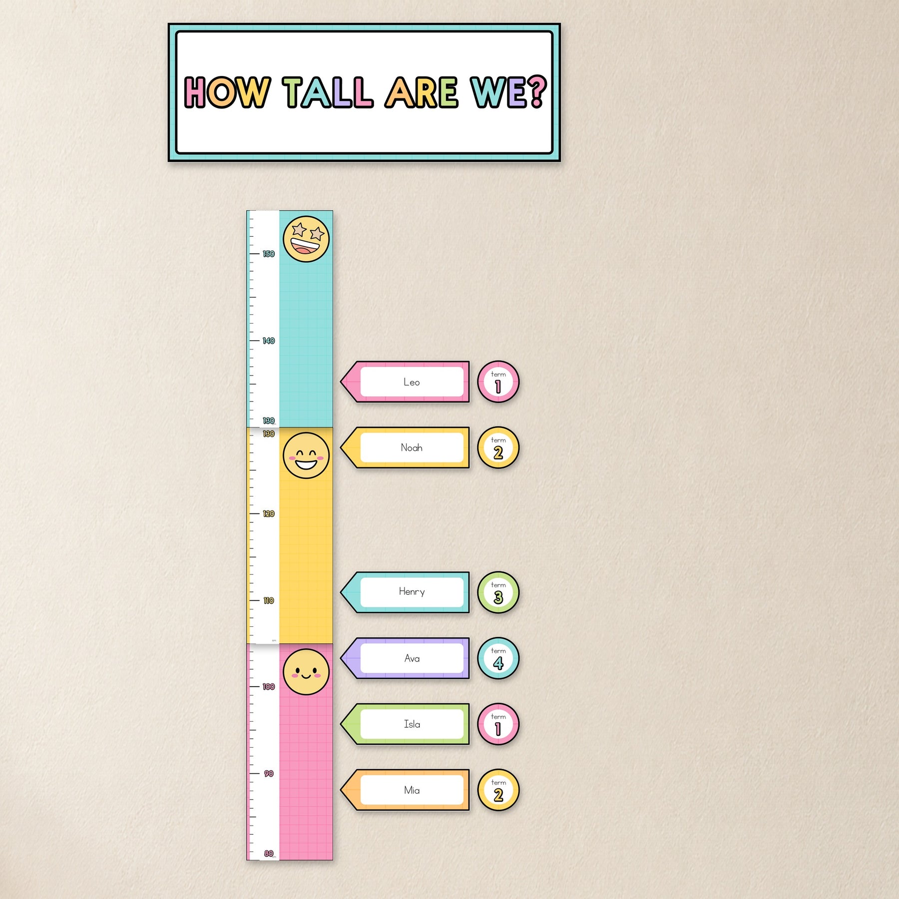 Class Height Chart & Record Cards | Bright Classroom Decor | Mrs Edgar