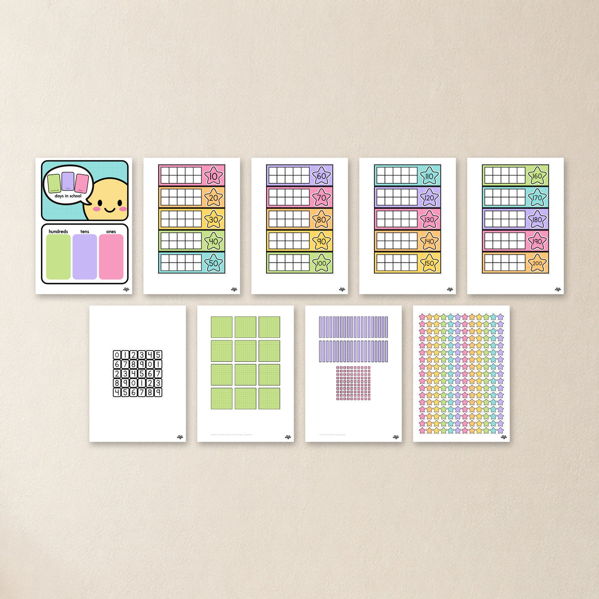 All 9 Days in School counter pages, Bright colours