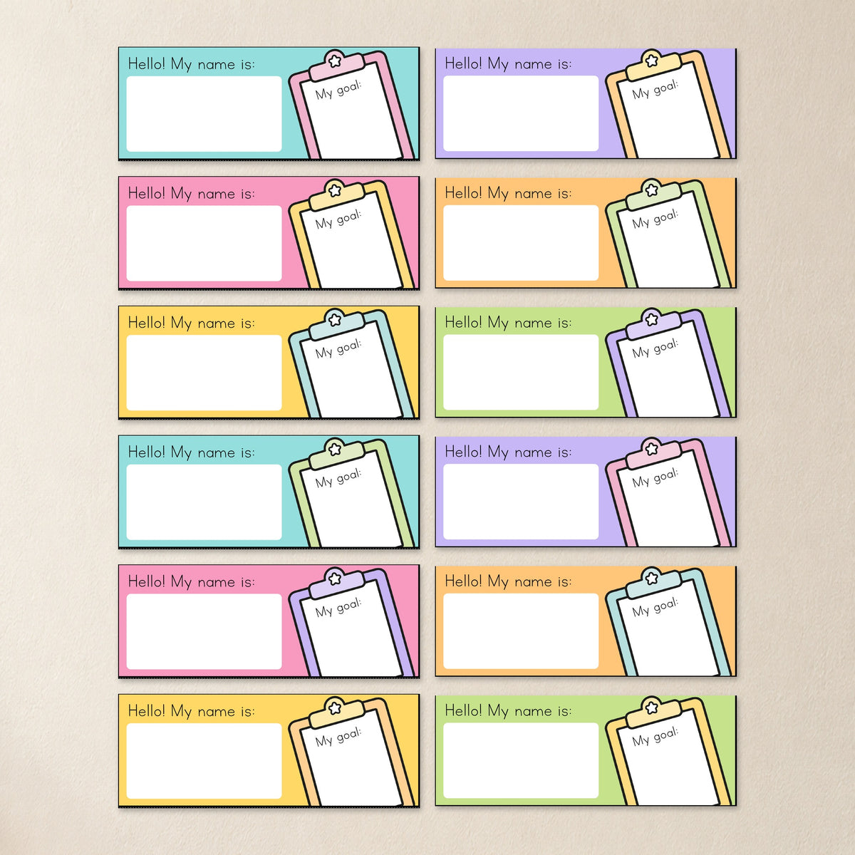 Goal clipboard desk plate design, Bright colours