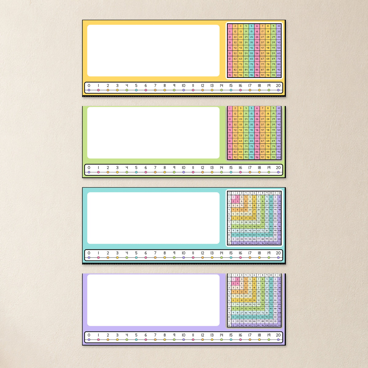 Hundreds chart desk plate design, Bright colours