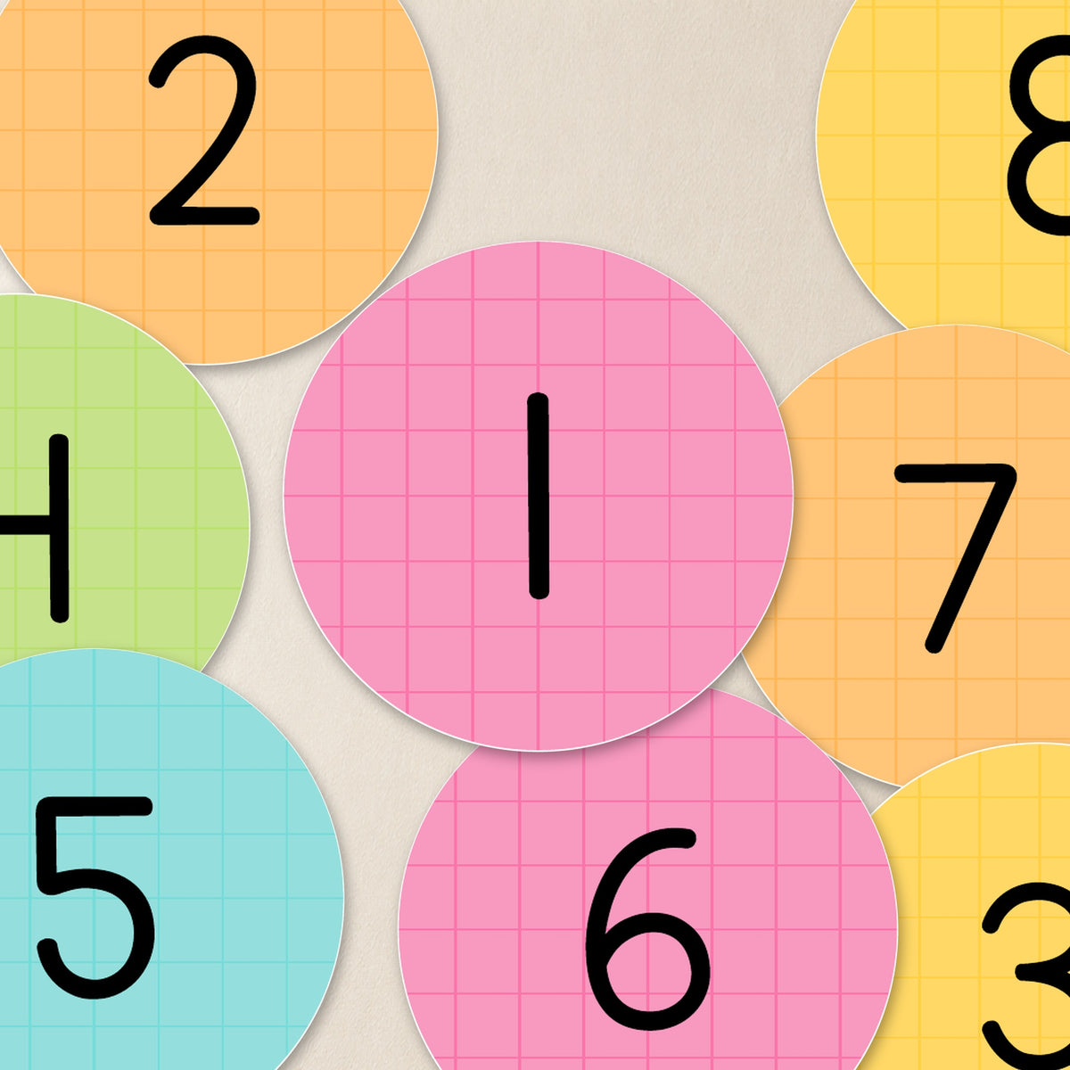 Cut-out number circle labels, Bright colours
